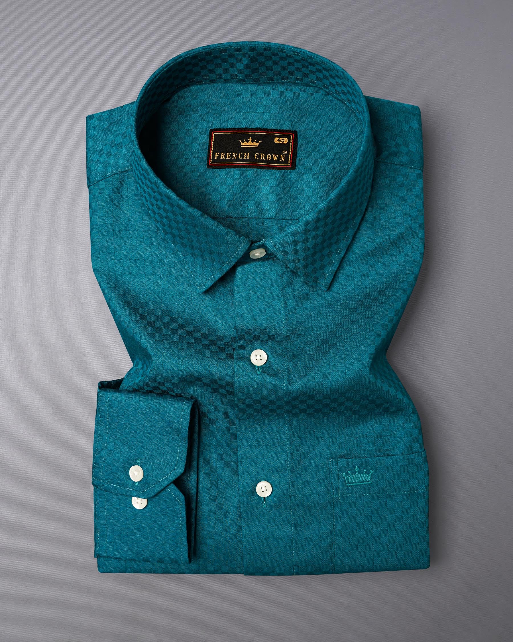 Ocean Dark Green Checked Dobby Textured Premium Giza Cotton Shirt 7573-38,7573-38,7573-39,7573-39,7573-40,7573-40,7573-42,7573-42,7573-44,7573-44,7573-46,7573-46,7573-48,7573-48,7573-50,7573-50,7573-52,7573-52