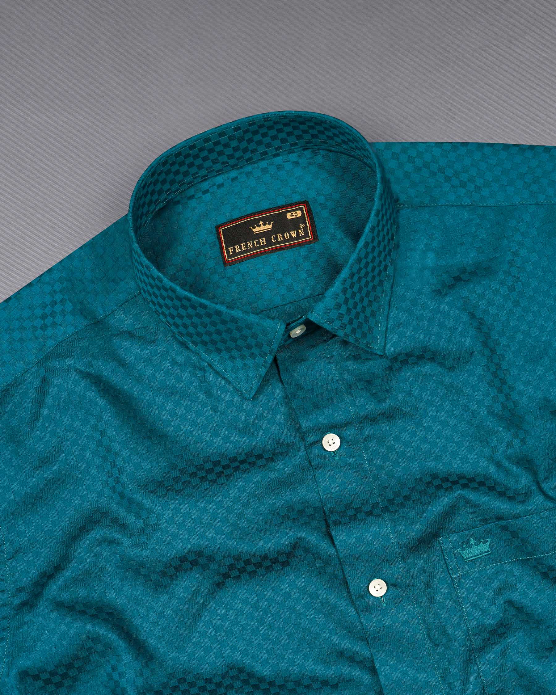 Ocean Dark Green Checked Dobby Textured Premium Giza Cotton Shirt 7573-38,7573-38,7573-39,7573-39,7573-40,7573-40,7573-42,7573-42,7573-44,7573-44,7573-46,7573-46,7573-48,7573-48,7573-50,7573-50,7573-52,7573-52