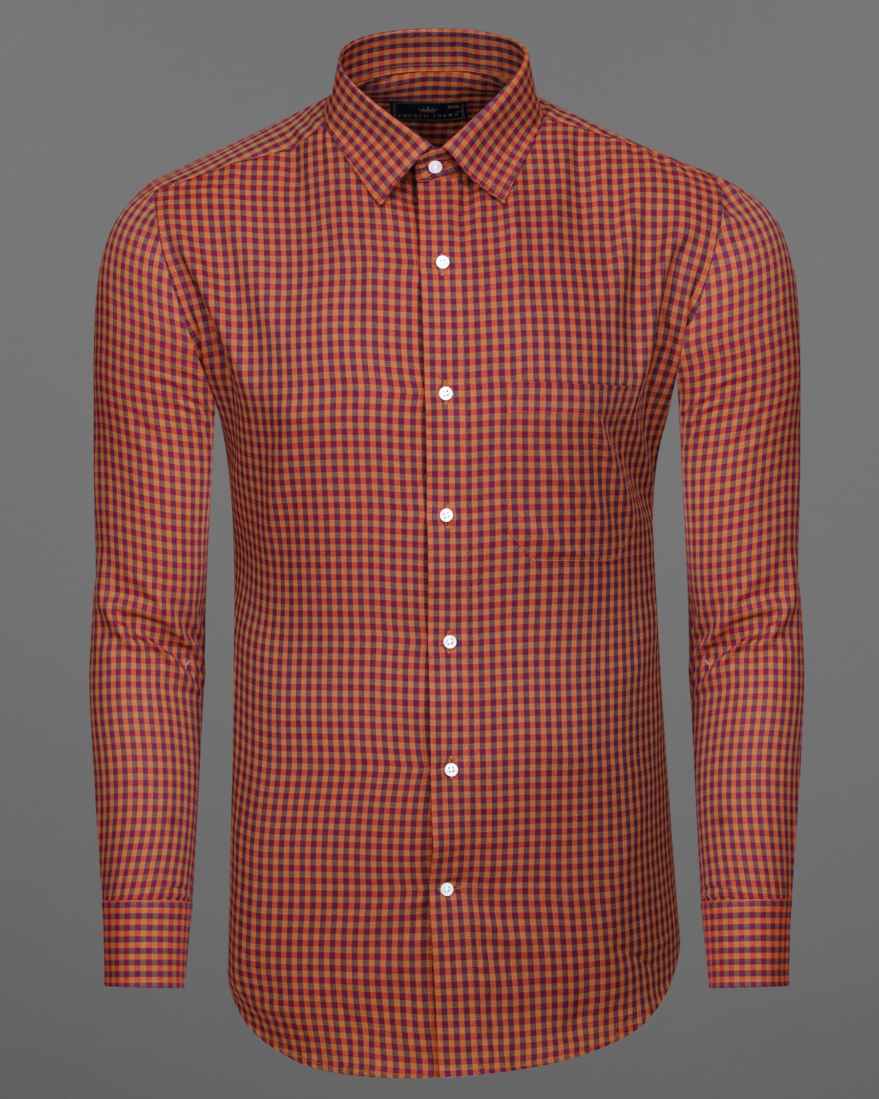 Raw Sienna Brown Gingham Herringbone Shirt 7577-38,7577-38,7577-39,7577-39,7577-40,7577-40,7577-42,7577-42,7577-44,7577-44,7577-46,7577-46,7577-48,7577-48,7577-50,7577-50,7577-52,7577-52