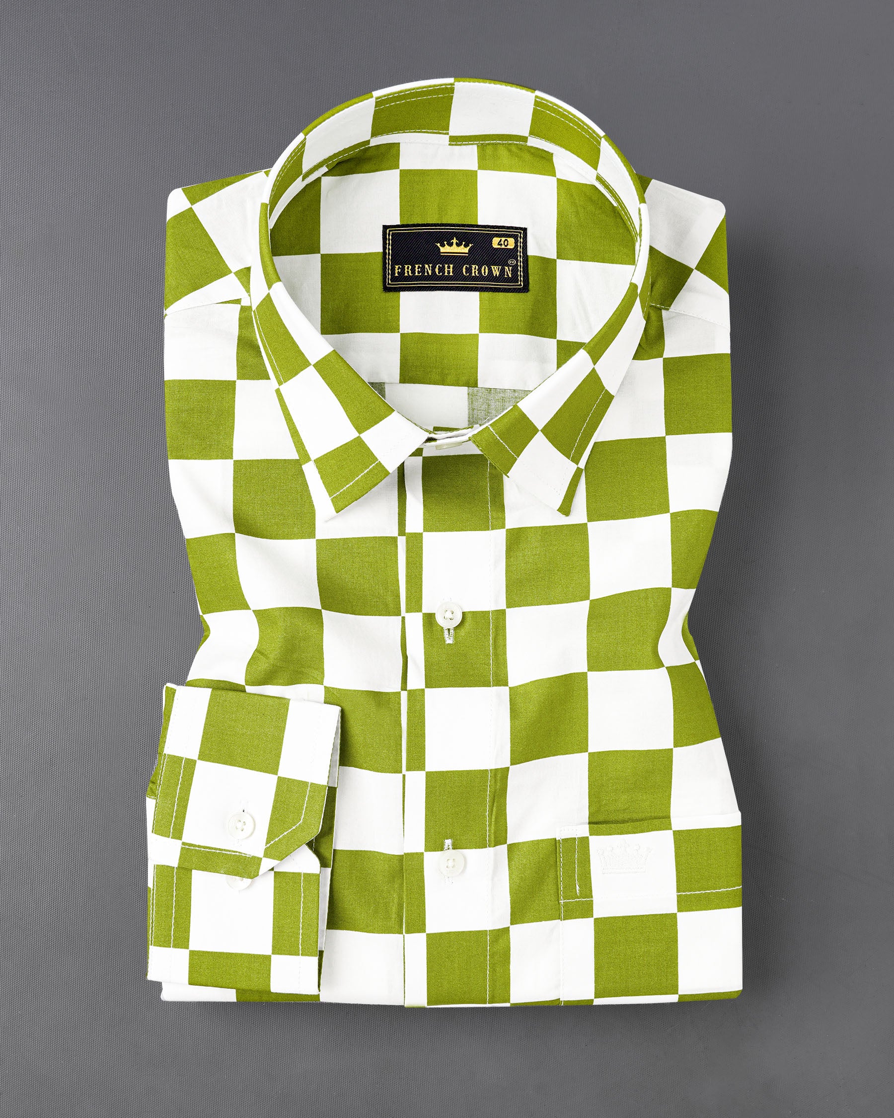 Citron Green and White Checked Premium Cotton Shirt 7581-38,7581-38,7581-39,7581-39,7581-40,7581-40,7581-42,7581-42,7581-44,7581-44,7581-46,7581-46,7581-48,7581-48,7581-50,7581-50,7581-52,7581-52