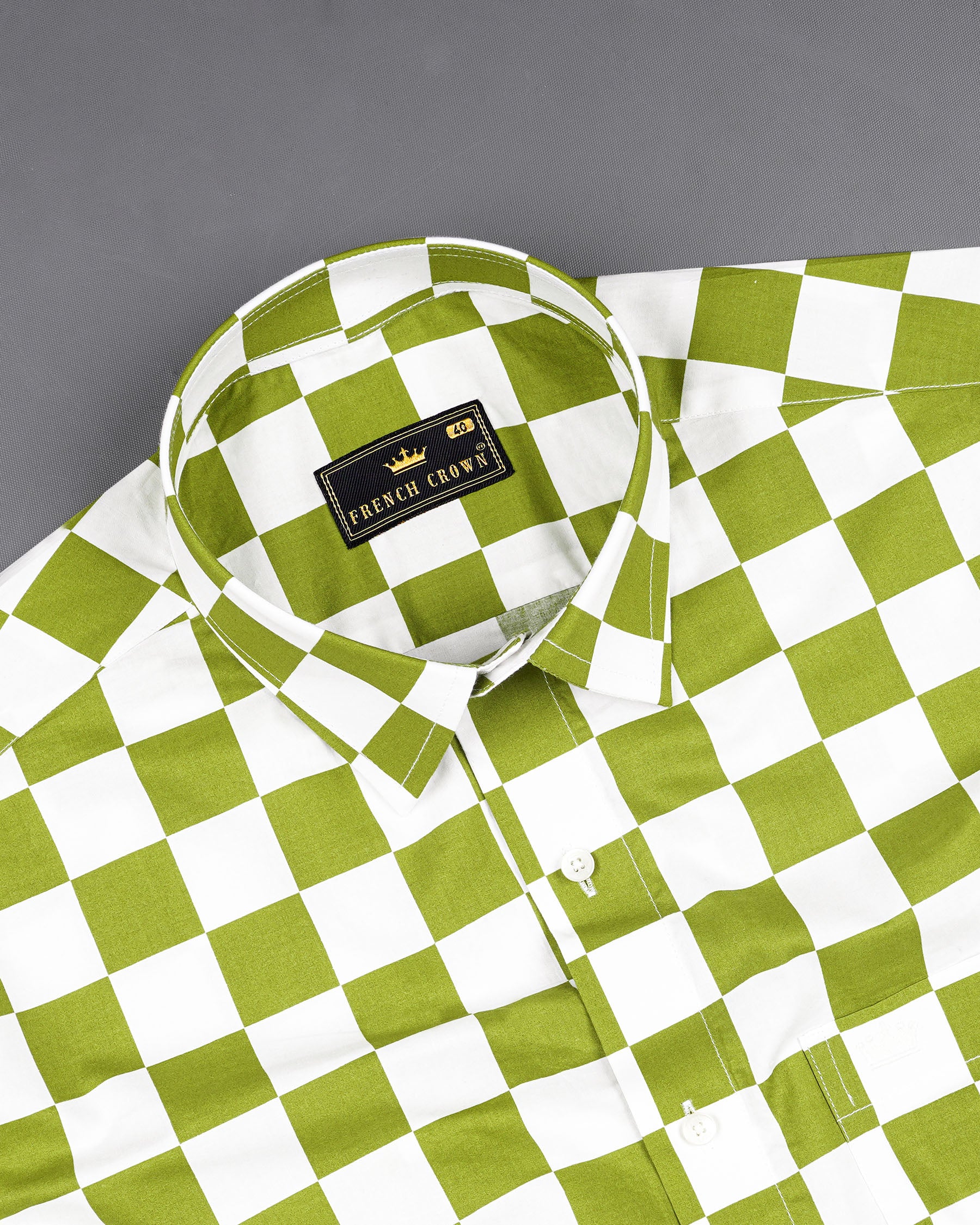 Citron Green and White Checked Premium Cotton Shirt 7581-38,7581-38,7581-39,7581-39,7581-40,7581-40,7581-42,7581-42,7581-44,7581-44,7581-46,7581-46,7581-48,7581-48,7581-50,7581-50,7581-52,7581-52