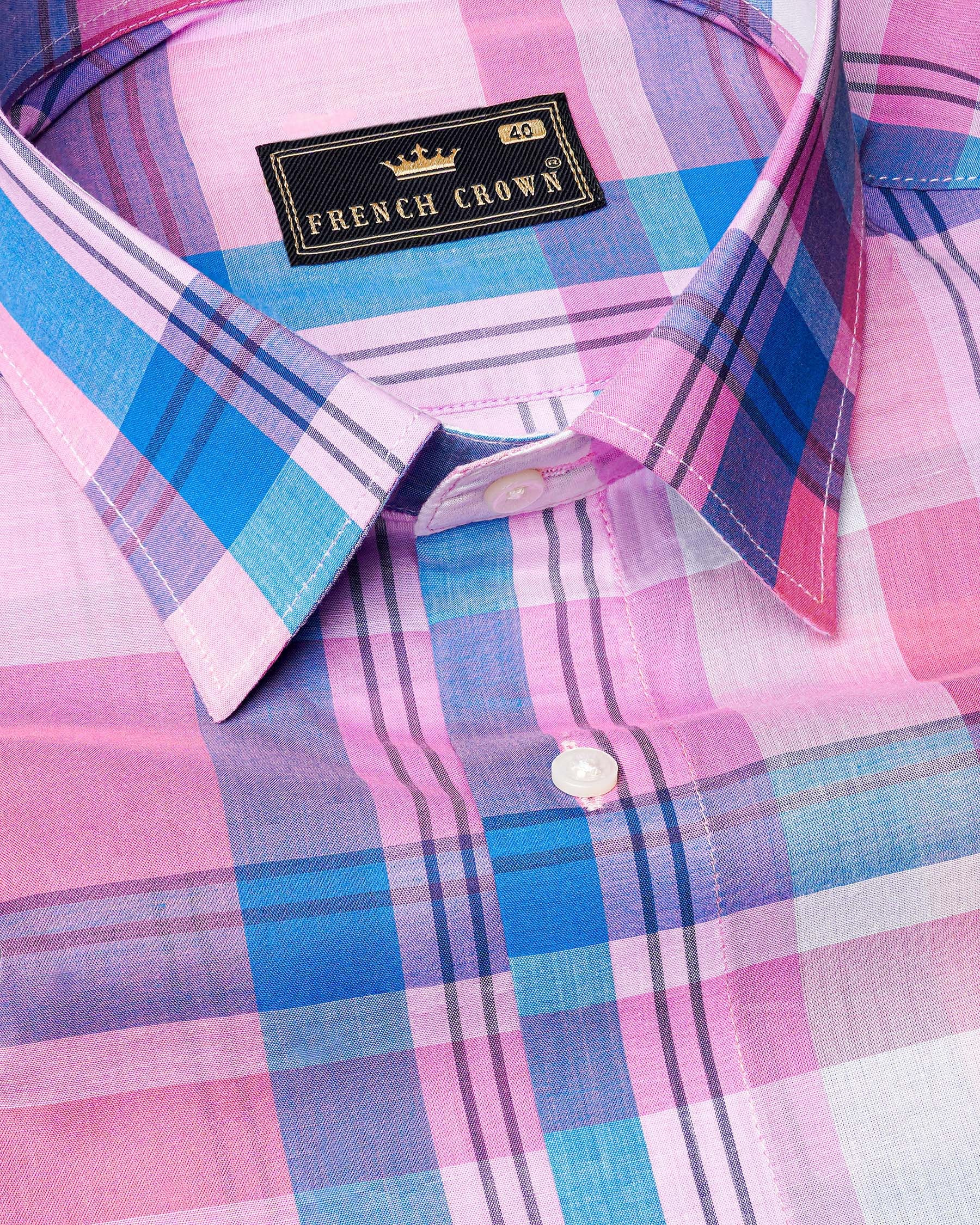 Chantilly Pink with Cornflower Blue Plaid Premium Cotton Shirt 7590-38,7590-38,7590-39,7590-39,7590-40,7590-40,7590-42,7590-42,7590-44,7590-44,7590-46,7590-46,7590-48,7590-48,7590-50,7590-50,7590-52,7590-52