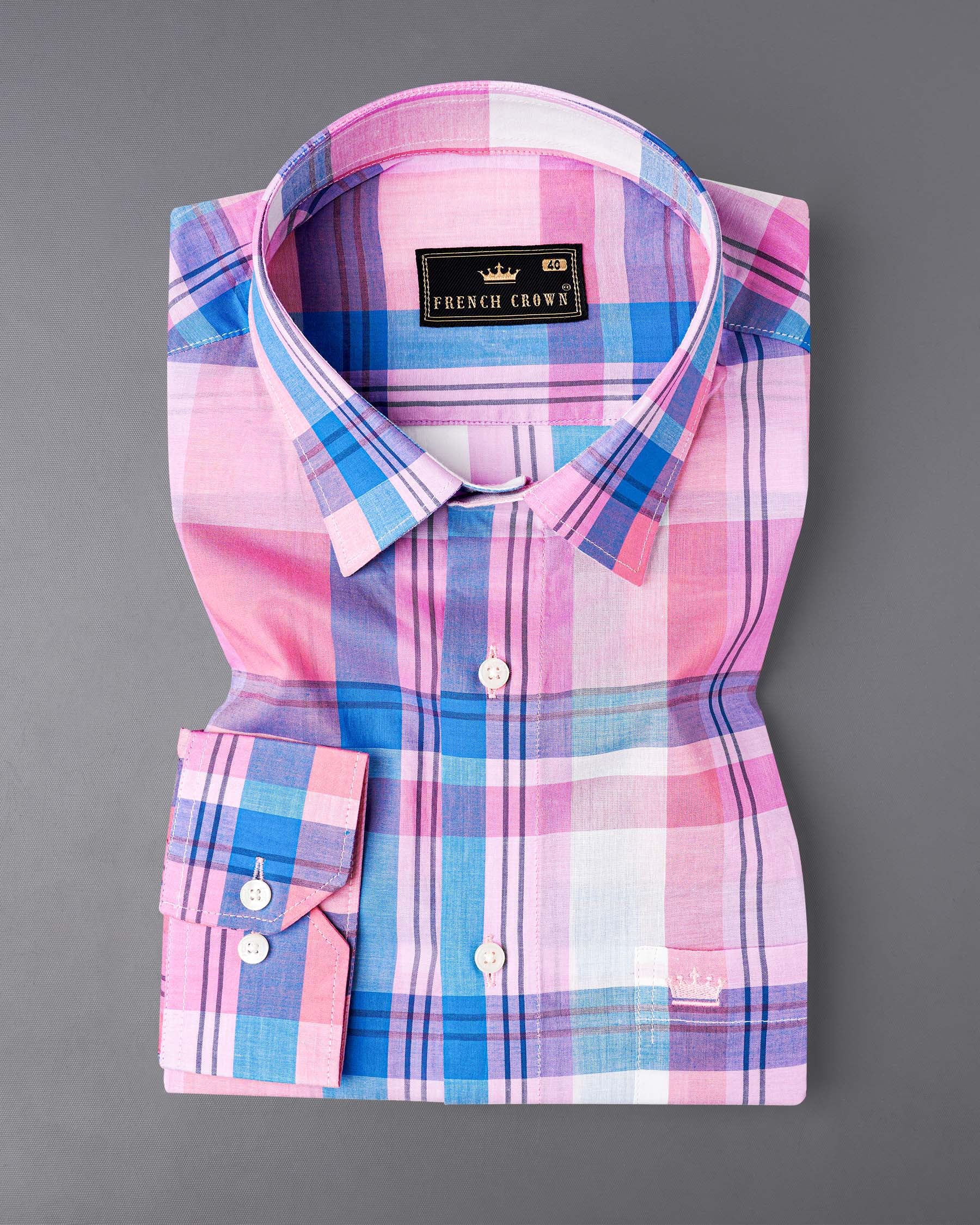 Chantilly Pink with Cornflower Blue Plaid Premium Cotton Shirt 7590-38,7590-38,7590-39,7590-39,7590-40,7590-40,7590-42,7590-42,7590-44,7590-44,7590-46,7590-46,7590-48,7590-48,7590-50,7590-50,7590-52,7590-52