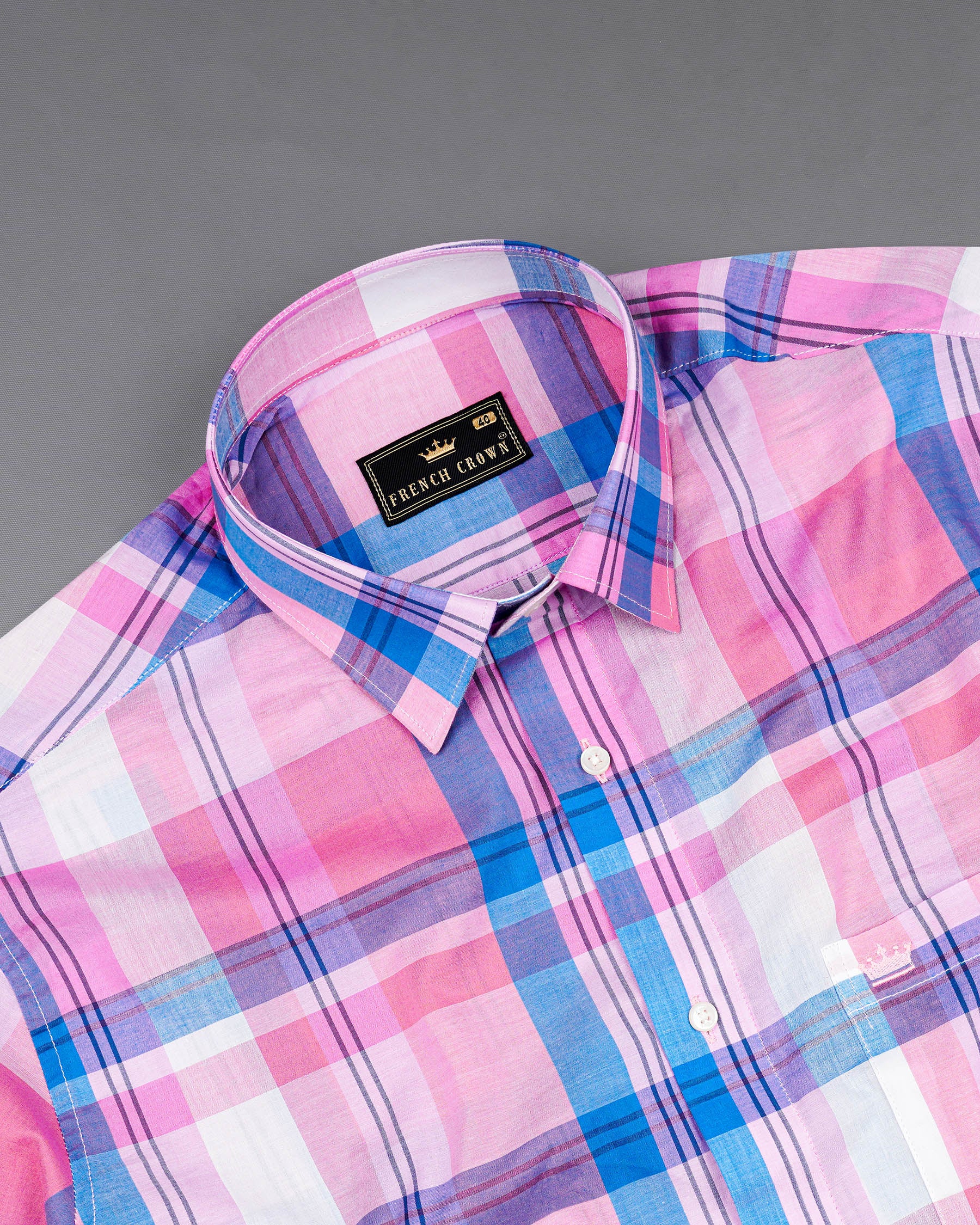 Chantilly Pink with Cornflower Blue Plaid Premium Cotton Shirt 7590-38,7590-38,7590-39,7590-39,7590-40,7590-40,7590-42,7590-42,7590-44,7590-44,7590-46,7590-46,7590-48,7590-48,7590-50,7590-50,7590-52,7590-52