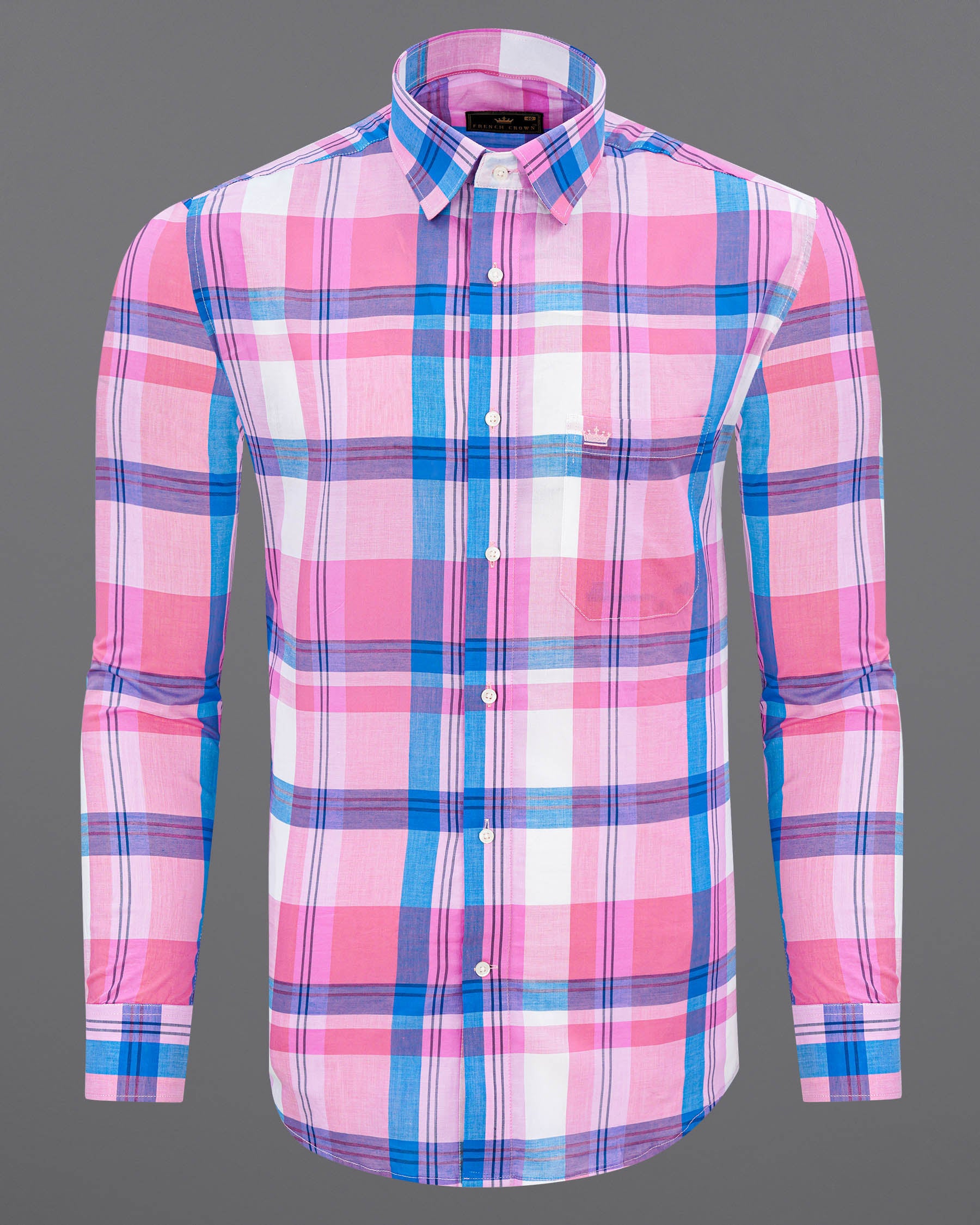 Chantilly Pink with Cornflower Blue Plaid Premium Cotton Shirt 7590-38,7590-38,7590-39,7590-39,7590-40,7590-40,7590-42,7590-42,7590-44,7590-44,7590-46,7590-46,7590-48,7590-48,7590-50,7590-50,7590-52,7590-52