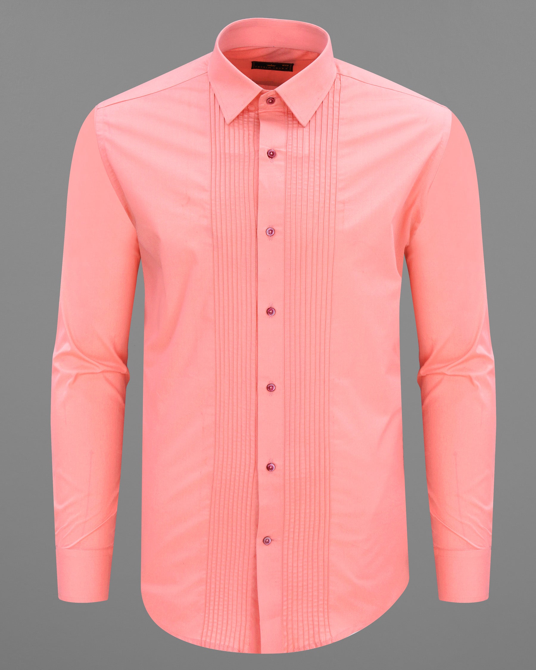 Sundown Pink Pin Tucks Premium Cotton Tuxedo Shirt