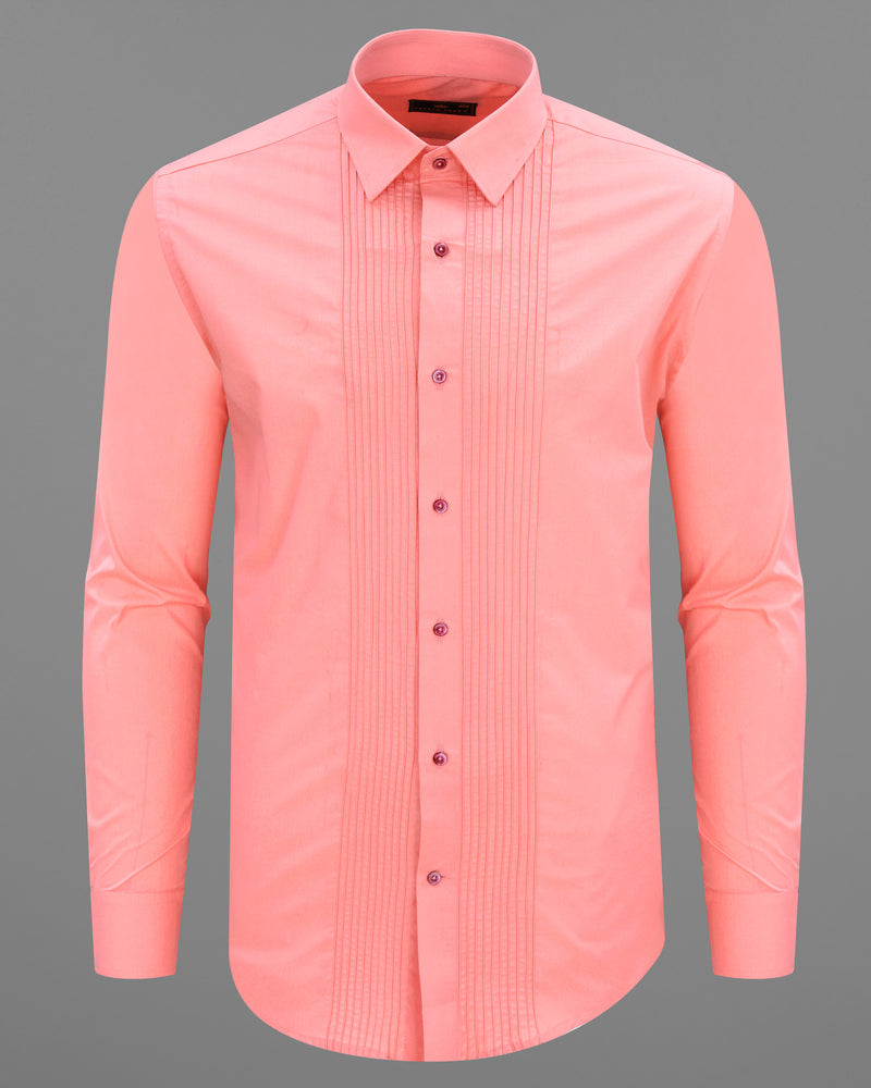 Sundown Pink Pin Tucks Premium Cotton Tuxedo Shirt
