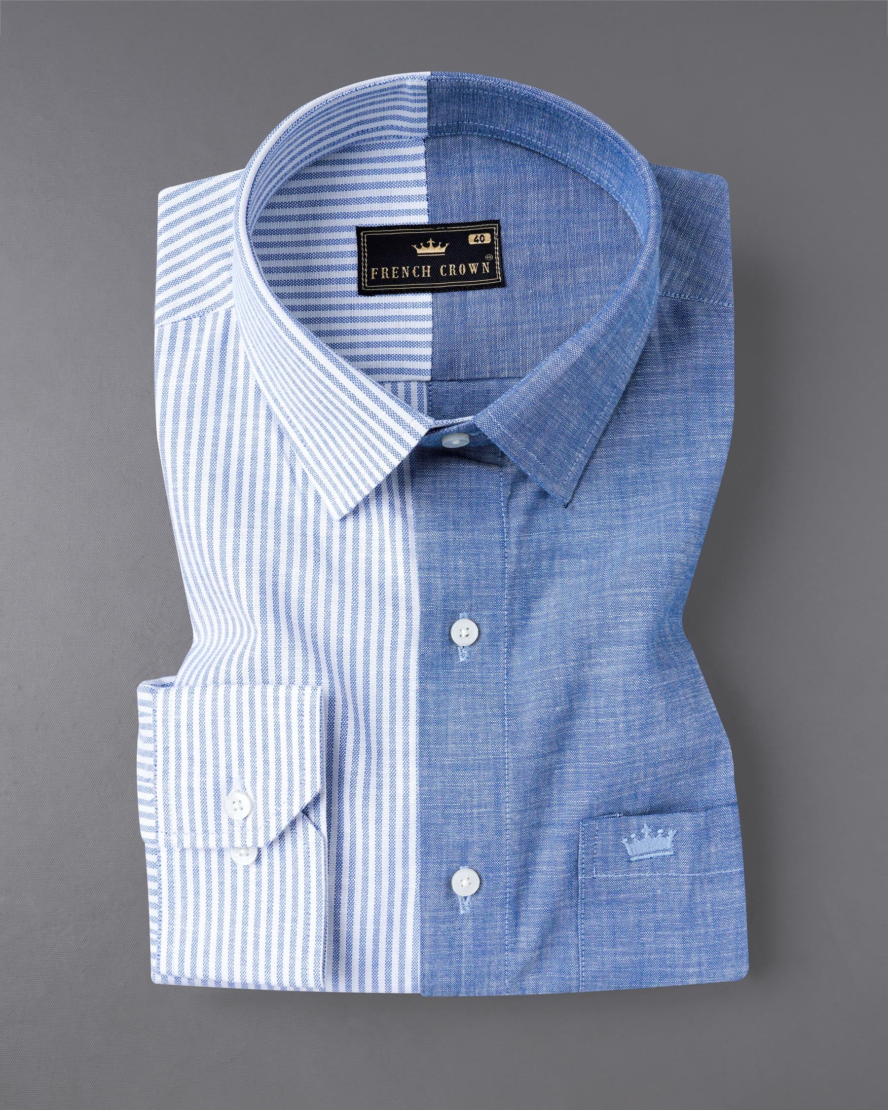 Half Striped Half Yonder Blue Royal Oxford Designer Shirt 7606-38,7606-38,7606-39,7606-39,7606-40,7606-40,7606-42,7606-42,7606-44,7606-44,7606-46,7606-46,7606-48,7606-48,7606-50,7606-50,7606-52,7606-52