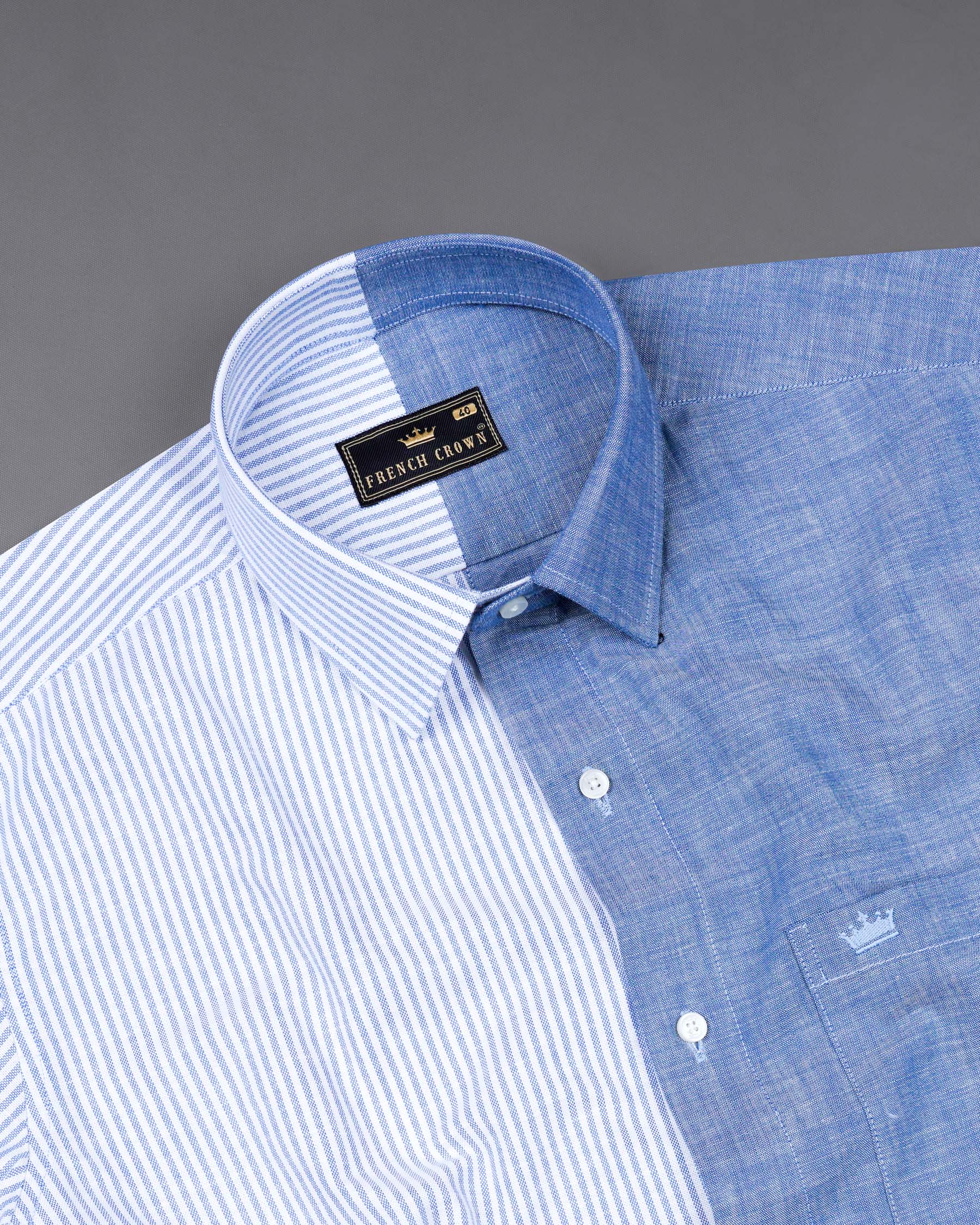 Half Striped Half Yonder Blue Royal Oxford Designer Shirt 7606-38,7606-38,7606-39,7606-39,7606-40,7606-40,7606-42,7606-42,7606-44,7606-44,7606-46,7606-46,7606-48,7606-48,7606-50,7606-50,7606-52,7606-52