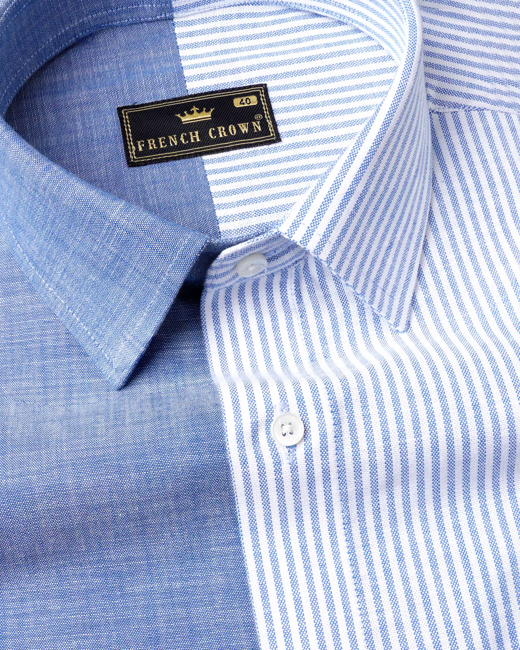 Half Striped Half Yonder Blue Royal Oxford Designer Shirt 7607-38,7607-38,7607-39,7607-39,7607-40,7607-40,7607-42,7607-42,7607-44,7607-44,7607-46,7607-46,7607-48,7607-48,7607-50,7607-50,7607-52,7607-52