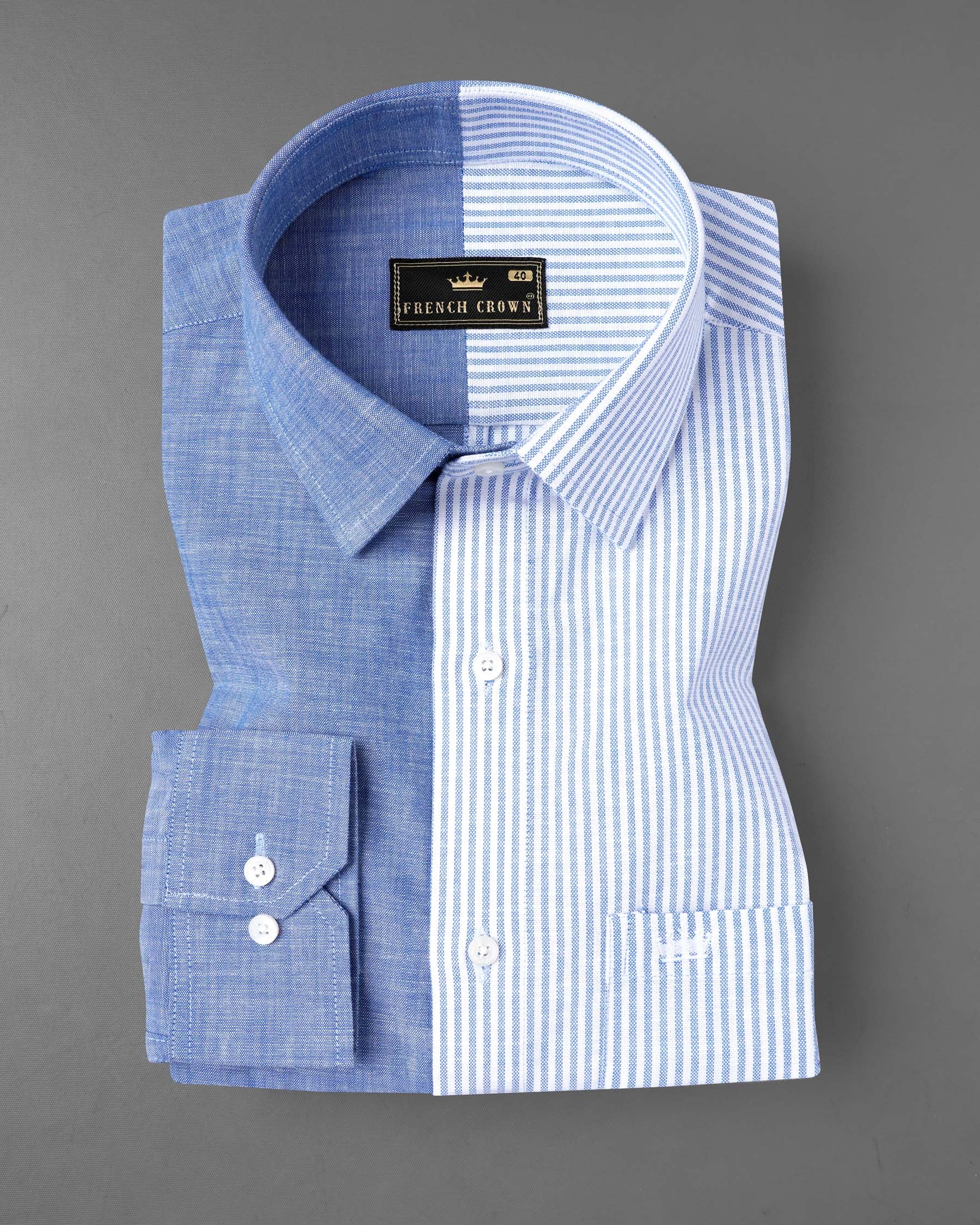 Half Striped Half Yonder Blue Royal Oxford Designer Shirt 7607-38,7607-38,7607-39,7607-39,7607-40,7607-40,7607-42,7607-42,7607-44,7607-44,7607-46,7607-46,7607-48,7607-48,7607-50,7607-50,7607-52,7607-52