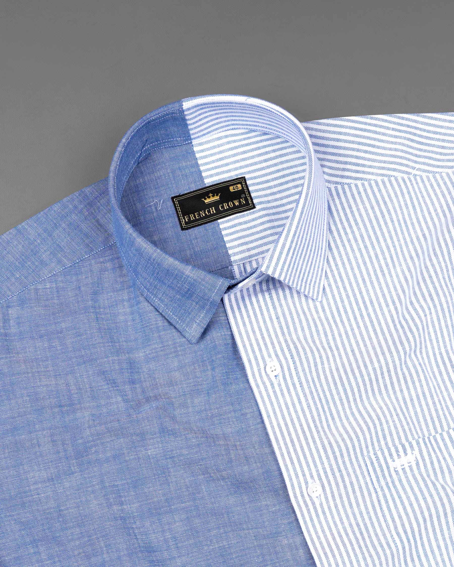 Half Striped Half Yonder Blue Royal Oxford Designer Shirt 7607-38,7607-38,7607-39,7607-39,7607-40,7607-40,7607-42,7607-42,7607-44,7607-44,7607-46,7607-46,7607-48,7607-48,7607-50,7607-50,7607-52,7607-52