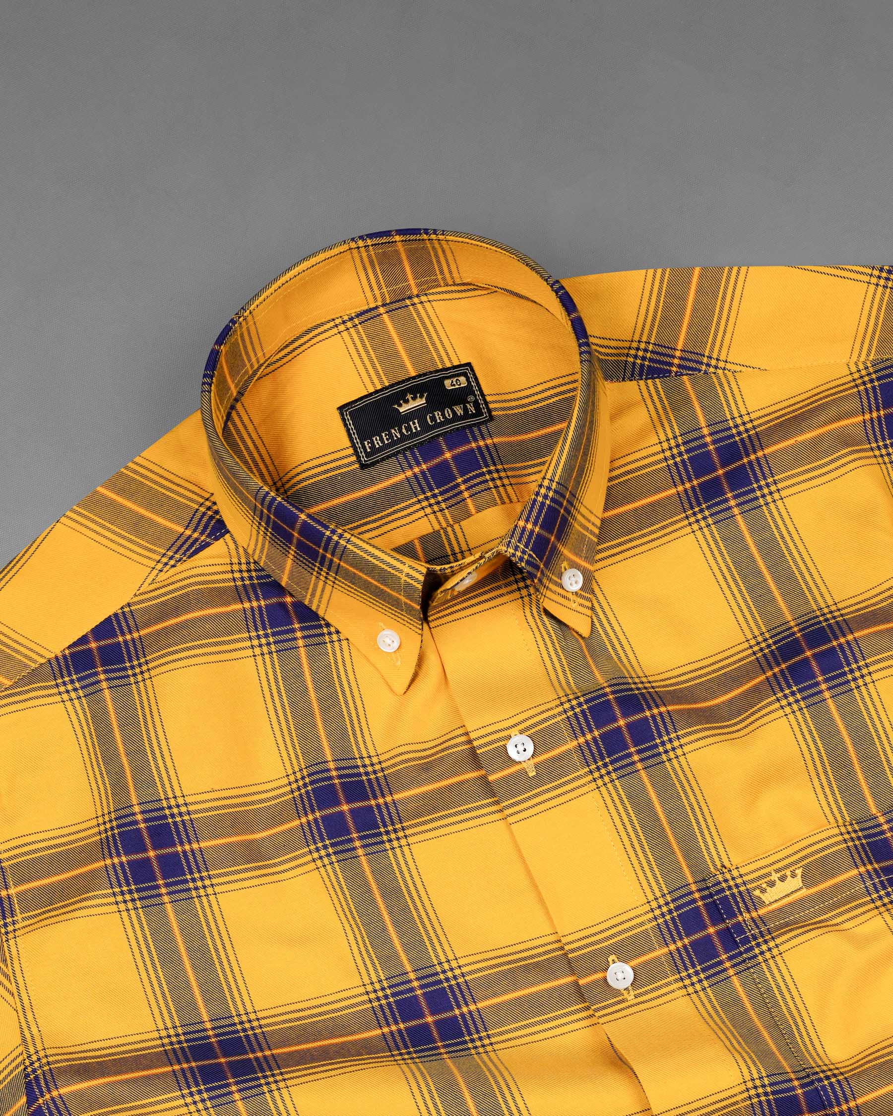 Casablanca Yellow with Meteorite Blue Twill Plaid Premium Cotton Shirt 7609-BD-38,7609-BD-38,7609-BD-39,7609-BD-39,7609-BD-40,7609-BD-40,7609-BD-42,7609-BD-42,7609-BD-44,7609-BD-44,7609-BD-46,7609-BD-46,7609-BD-48,7609-BD-48,7609-BD-50,7609-BD-50,7609-BD-52,7609-BD-52