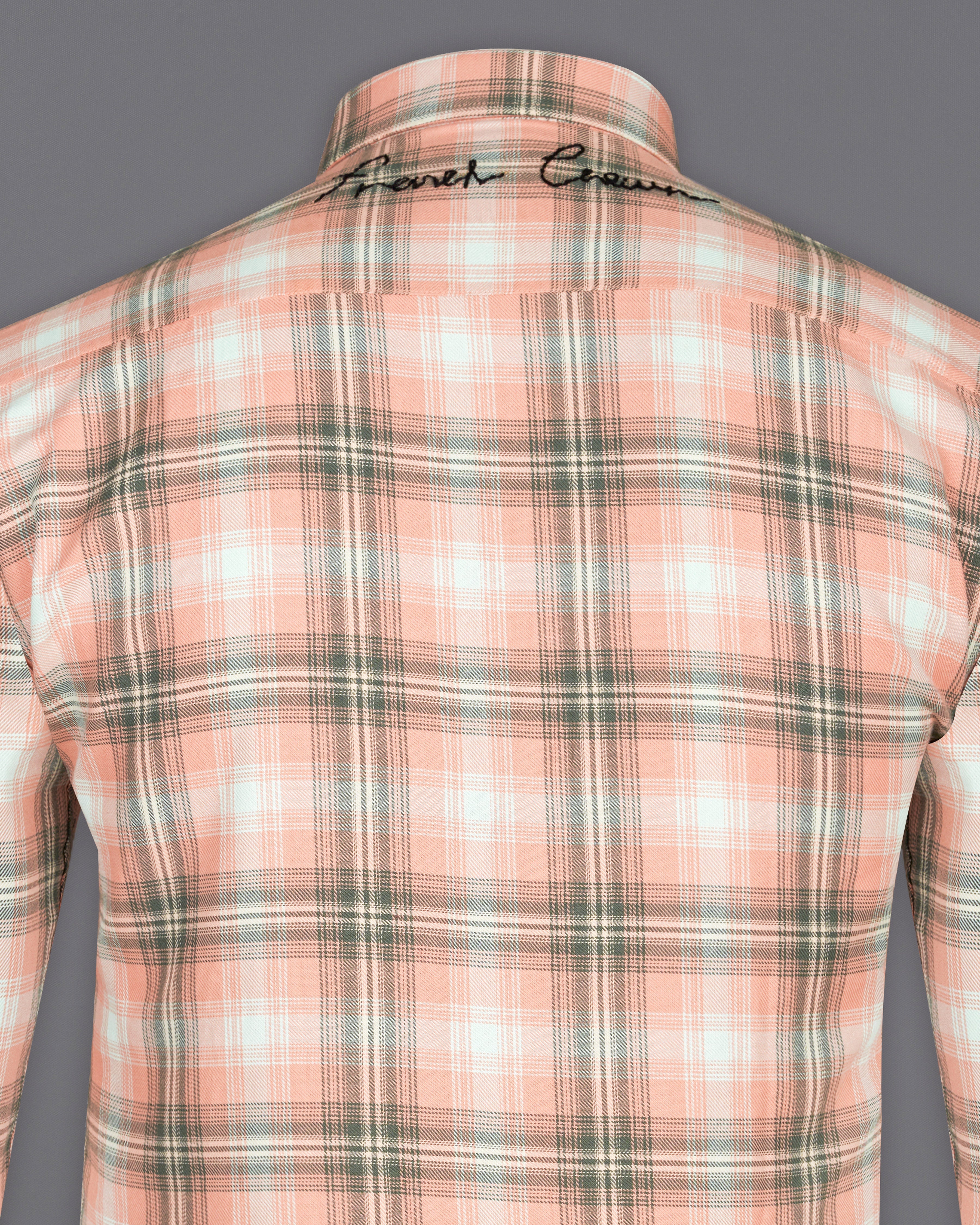 Pale Peach with Cadet Green Plaid Twill Hand-Embroidered Signature Designer Shirt 7610-BD-EH084-38, 7610-BD-EH084-H-38, 7610-BD-EH084-39, 7610-BD-EH084-H-39, 7610-BD-EH084-40, 7610-BD-EH084-H-40, 7610-BD-EH084-42, 7610-BD-EH084-H-42, 7610-BD-EH084-44, 7610-BD-EH084-H-44, 7610-BD-EH084-46, 7610-BD-EH084-H-46, 7610-BD-EH084-48, 7610-BD-EH084-H-48, 7610-BD-EH084-50, 7610-BD-EH084-H-50, 7610-BD-EH084-52, 7610-BD-EH084-H-52