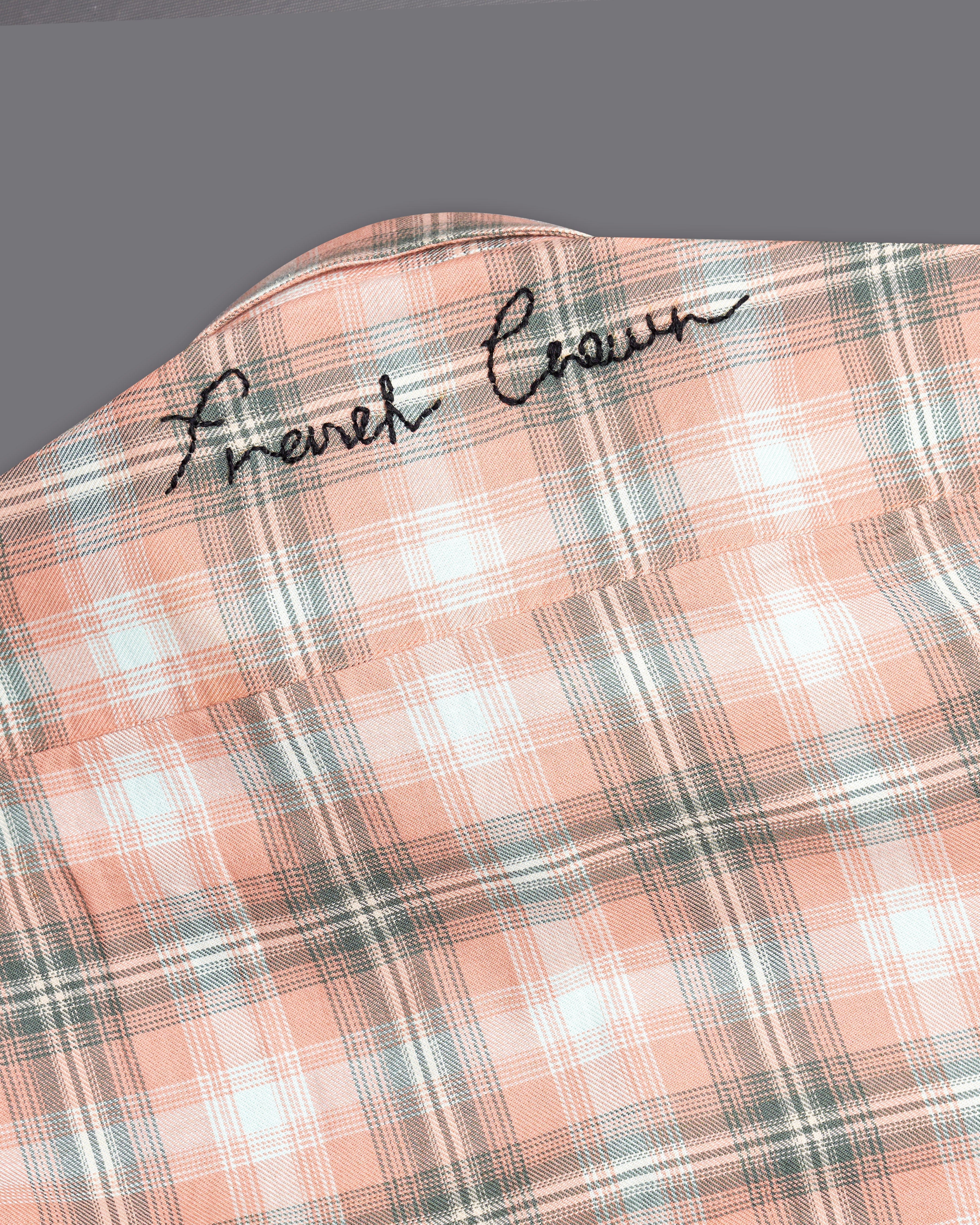 Pale Peach with Cadet Green Plaid Twill Hand-Embroidered Signature Designer Shirt 7610-BD-EH084-38, 7610-BD-EH084-H-38, 7610-BD-EH084-39, 7610-BD-EH084-H-39, 7610-BD-EH084-40, 7610-BD-EH084-H-40, 7610-BD-EH084-42, 7610-BD-EH084-H-42, 7610-BD-EH084-44, 7610-BD-EH084-H-44, 7610-BD-EH084-46, 7610-BD-EH084-H-46, 7610-BD-EH084-48, 7610-BD-EH084-H-48, 7610-BD-EH084-50, 7610-BD-EH084-H-50, 7610-BD-EH084-52, 7610-BD-EH084-H-52