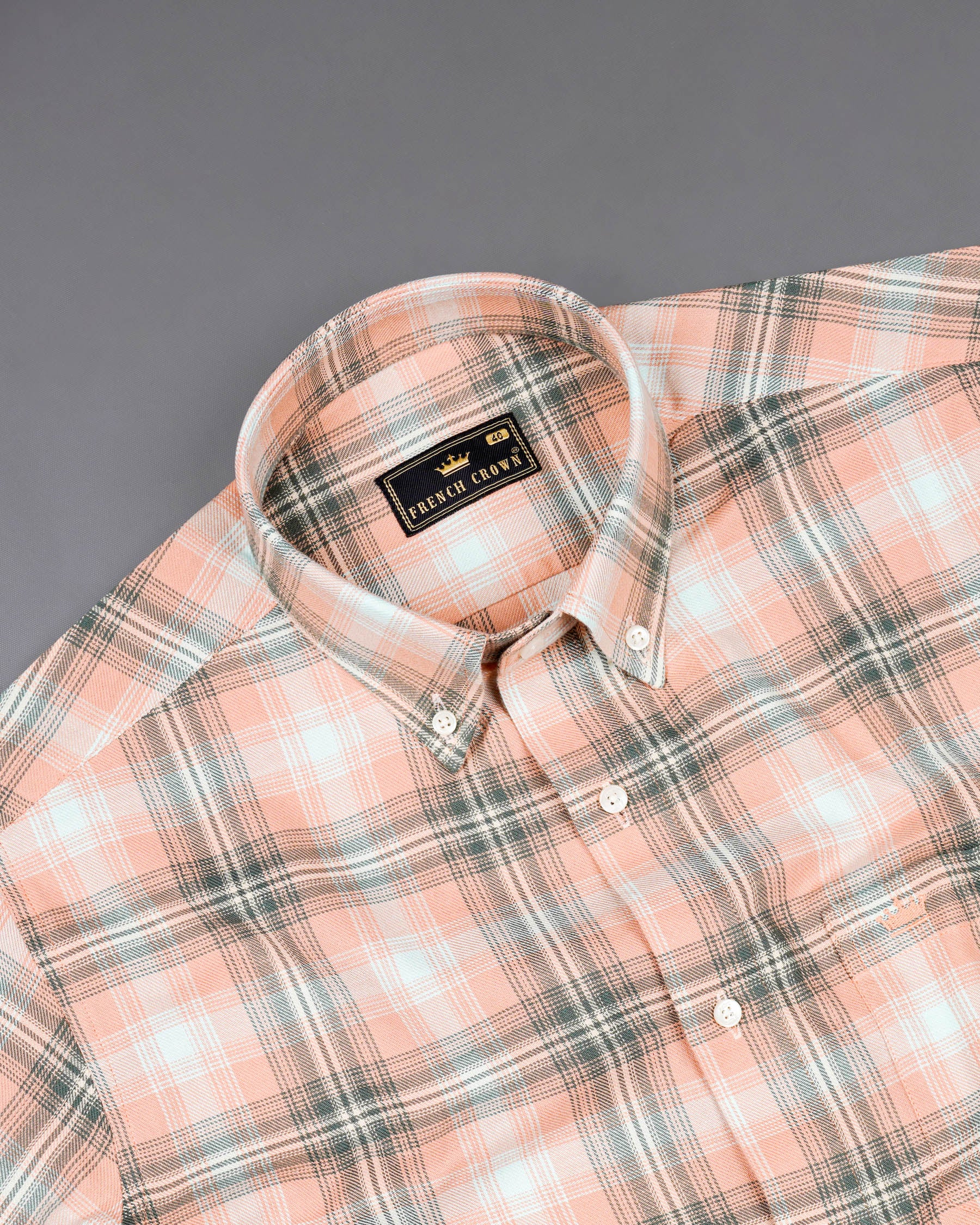 Melon Pink with Concord Light Green Twill Plaid Premium Cotton Shirt 7610-BD-38,7610-BD-38,7610-BD-39,7610-BD-39,7610-BD-40,7610-BD-40,7610-BD-42,7610-BD-42,7610-BD-44,7610-BD-44,7610-BD-46,7610-BD-46,7610-BD-48,7610-BD-48,7610-BD-50,7610-BD-50,7610-BD-52,7610-BD-52