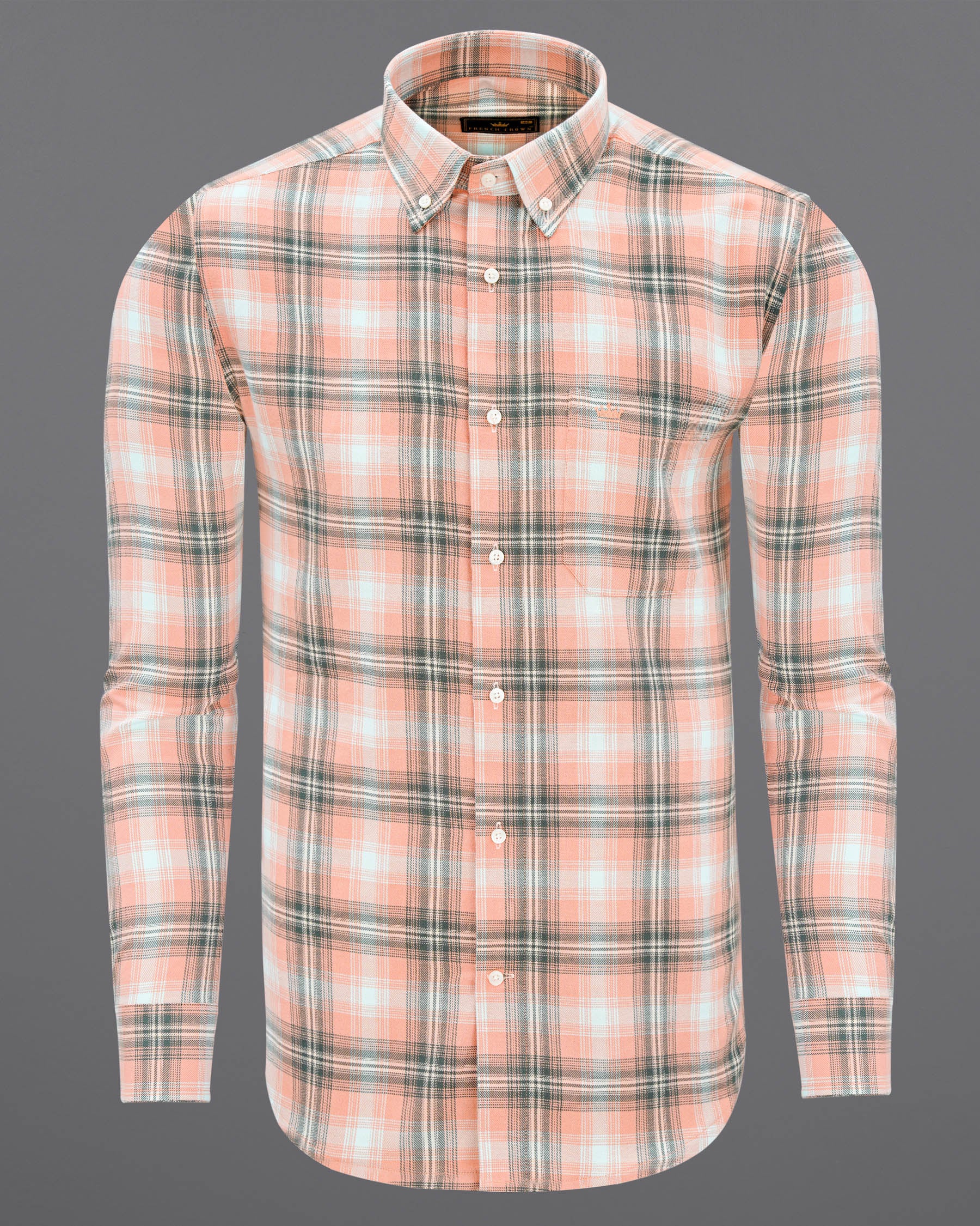 Melon Pink with Concord Light Green Twill Plaid Premium Cotton Shirt 7610-BD-38,7610-BD-38,7610-BD-39,7610-BD-39,7610-BD-40,7610-BD-40,7610-BD-42,7610-BD-42,7610-BD-44,7610-BD-44,7610-BD-46,7610-BD-46,7610-BD-48,7610-BD-48,7610-BD-50,7610-BD-50,7610-BD-52,7610-BD-52