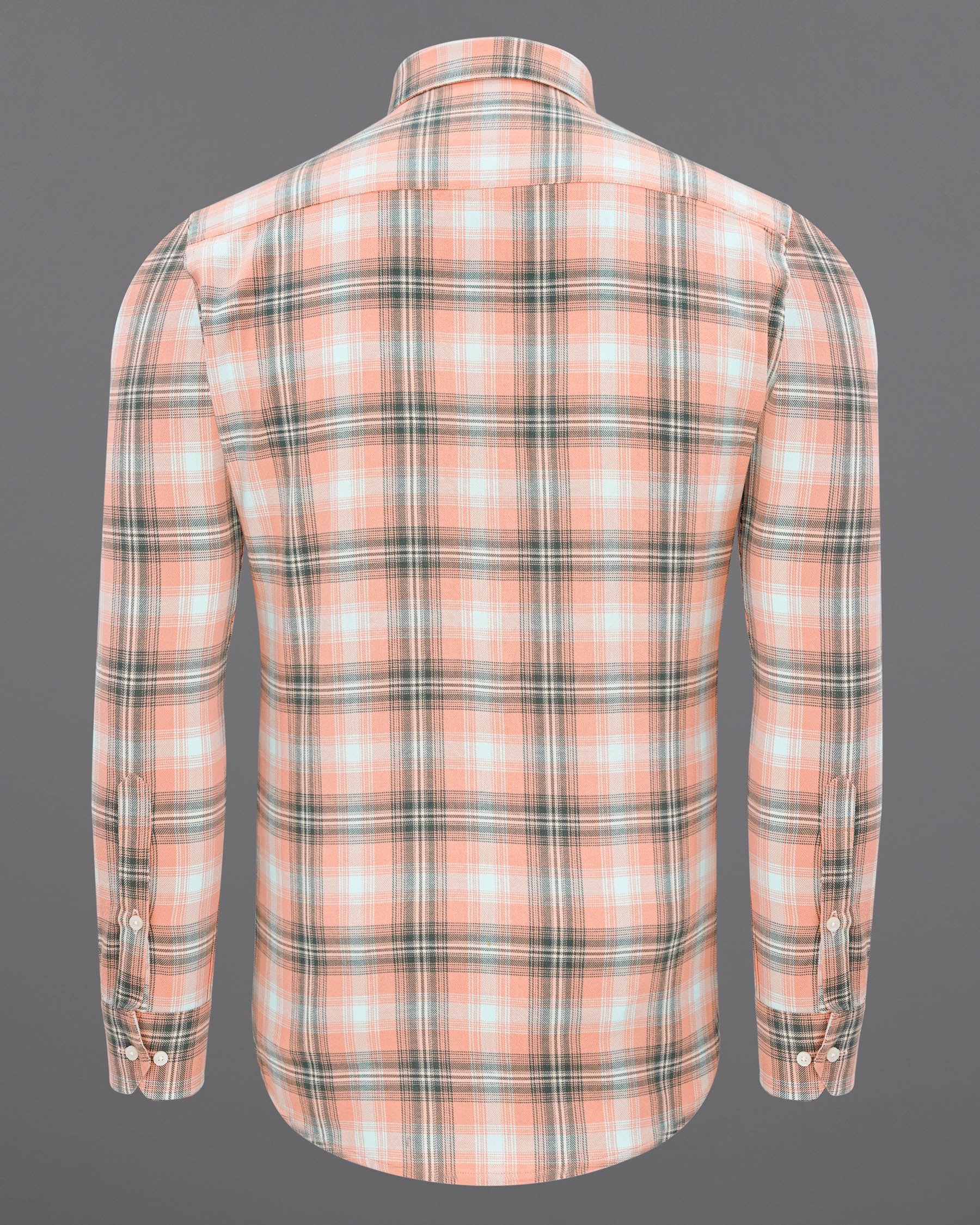 Melon Pink with Concord Light Green Twill Plaid Premium Cotton Shirt