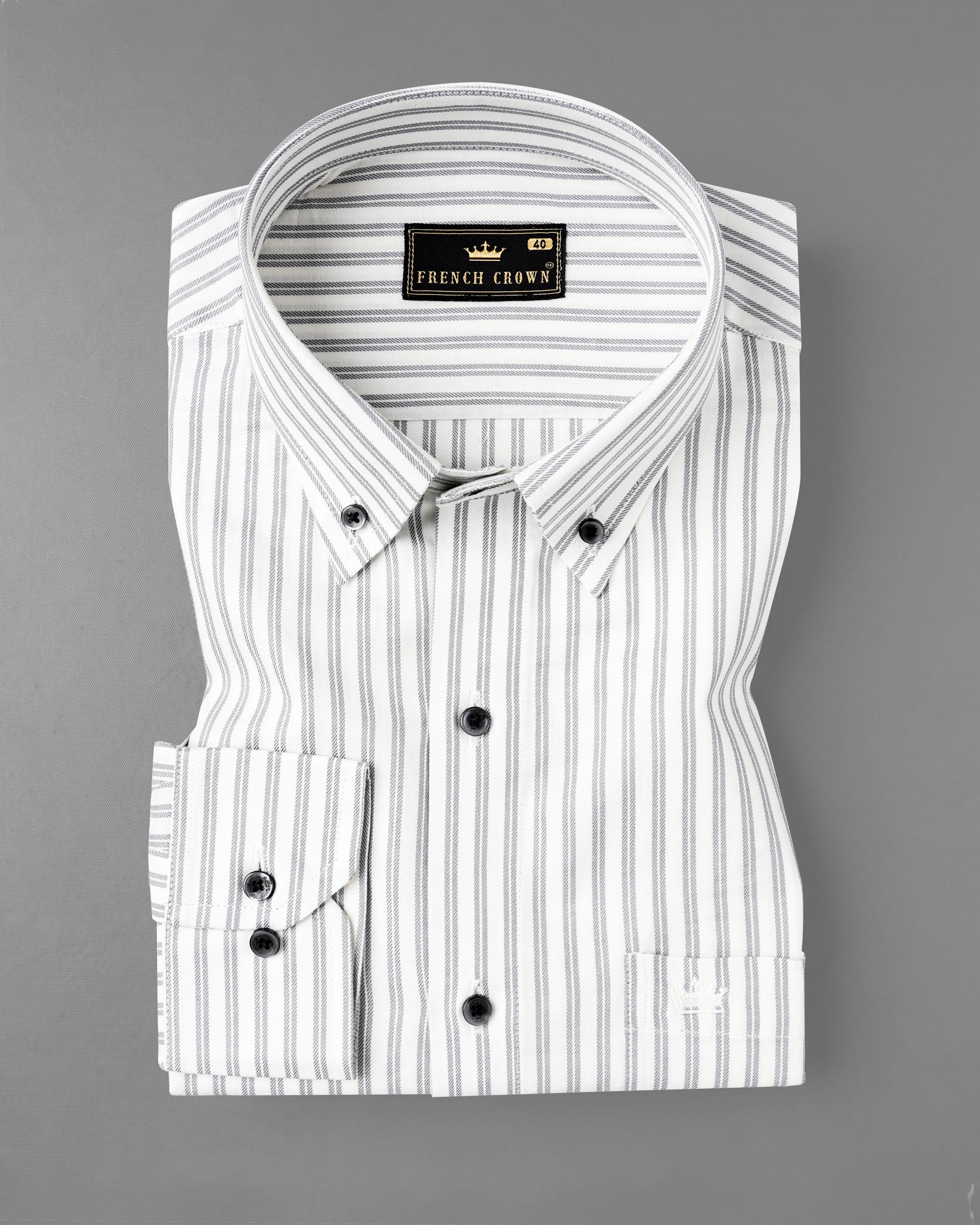 Off White with StarDust Gray Twill Striped Premium Cotton Shirt