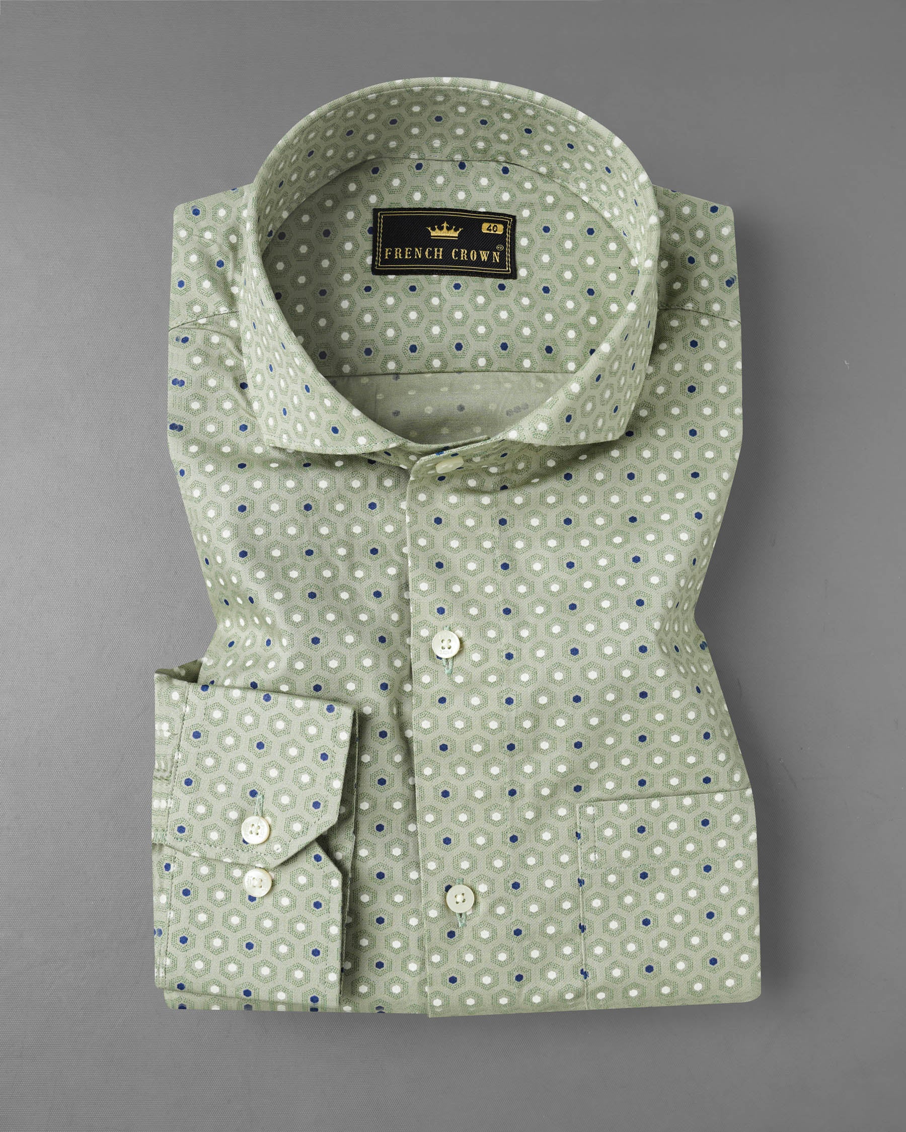 Ash Green Printed Twill Premium Cotton Shirt 7620-CA-38,7620-CA-38,7620-CA-39,7620-CA-39,7620-CA-40,7620-CA-40,7620-CA-42,7620-CA-42,7620-CA-44,7620-CA-44,7620-CA-46,7620-CA-46,7620-CA-48,7620-CA-48,7620-CA-50,7620-CA-50,7620-CA-52,7620-CA-52