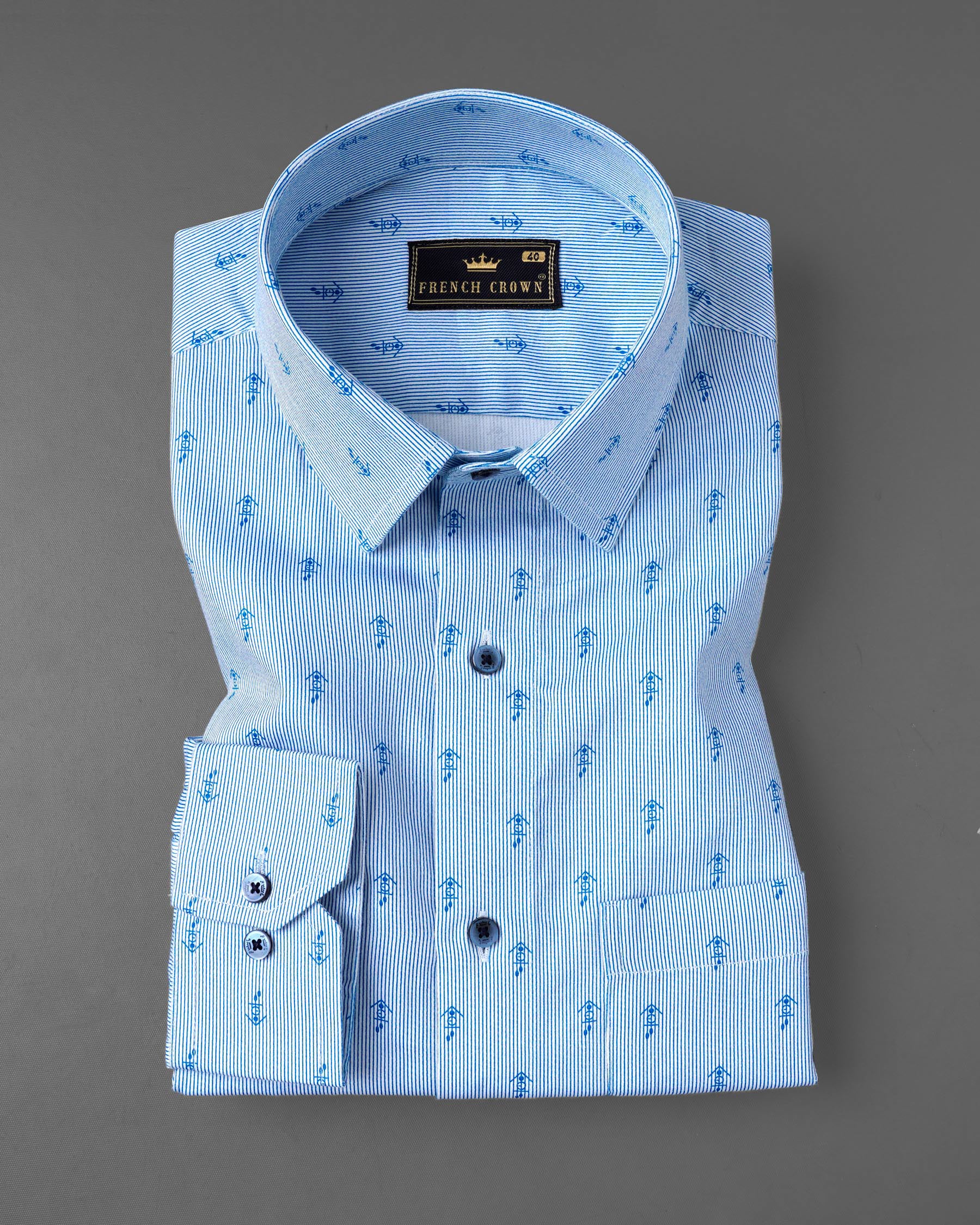 Curious Blue Striped and Anchor Printed Super Soft Premium Cotton Shirt