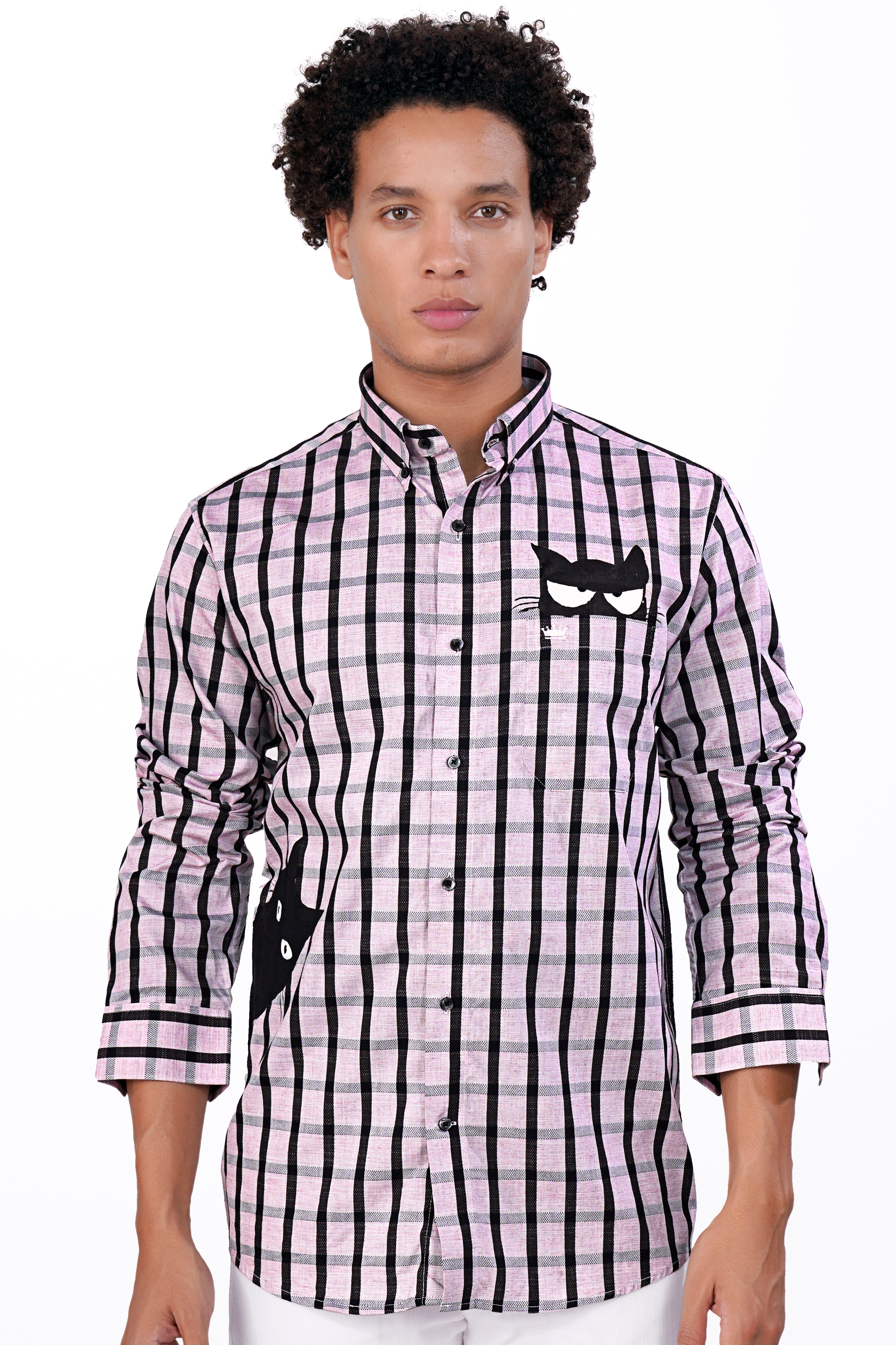 Mauve Pink with Black Striped and Cat Hand Painted Dobby Premium Giza Cotton Designer Shirt 7627-BD-BLK-ART-38, 7627-BD-BLK-ART-H-38, 7627-BD-BLK-ART-39, 7627-BD-BLK-ART-H-39, 7627-BD-BLK-ART-40, 7627-BD-BLK-ART-H-40, 7627-BD-BLK-ART-42, 7627-BD-BLK-ART-H-42, 7627-BD-BLK-ART-44, 7627-BD-BLK-ART-H-44, 7627-BD-BLK-ART-46, 7627-BD-BLK-ART-H-46, 7627-BD-BLK-ART-48, 7627-BD-BLK-ART-H-48, 7627-BD-BLK-ART-50, 7627-BD-BLK-ART-H-50, 7627-BD-BLK-ART-52, 7627-BD-BLK-ART-H-52