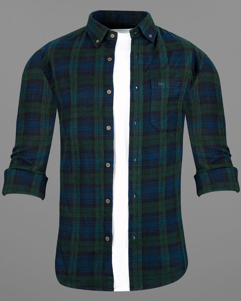 Dianne Blue with Charcoal Green Plaid Flannel Overshirt/Shacket