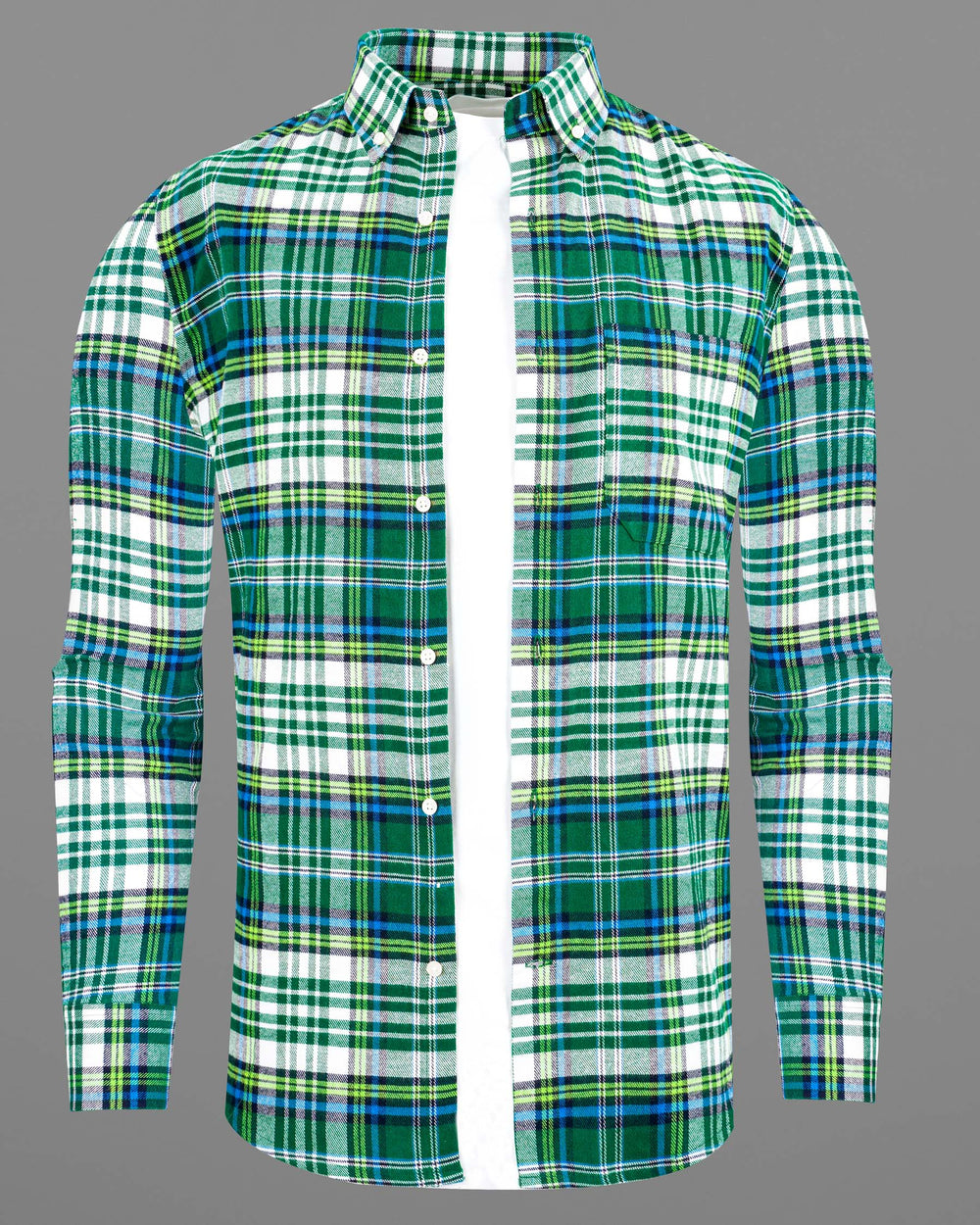 DARK TEAL GREEN AND WHITE PLAID FLANNEL OVERSHIRT/SHACKET