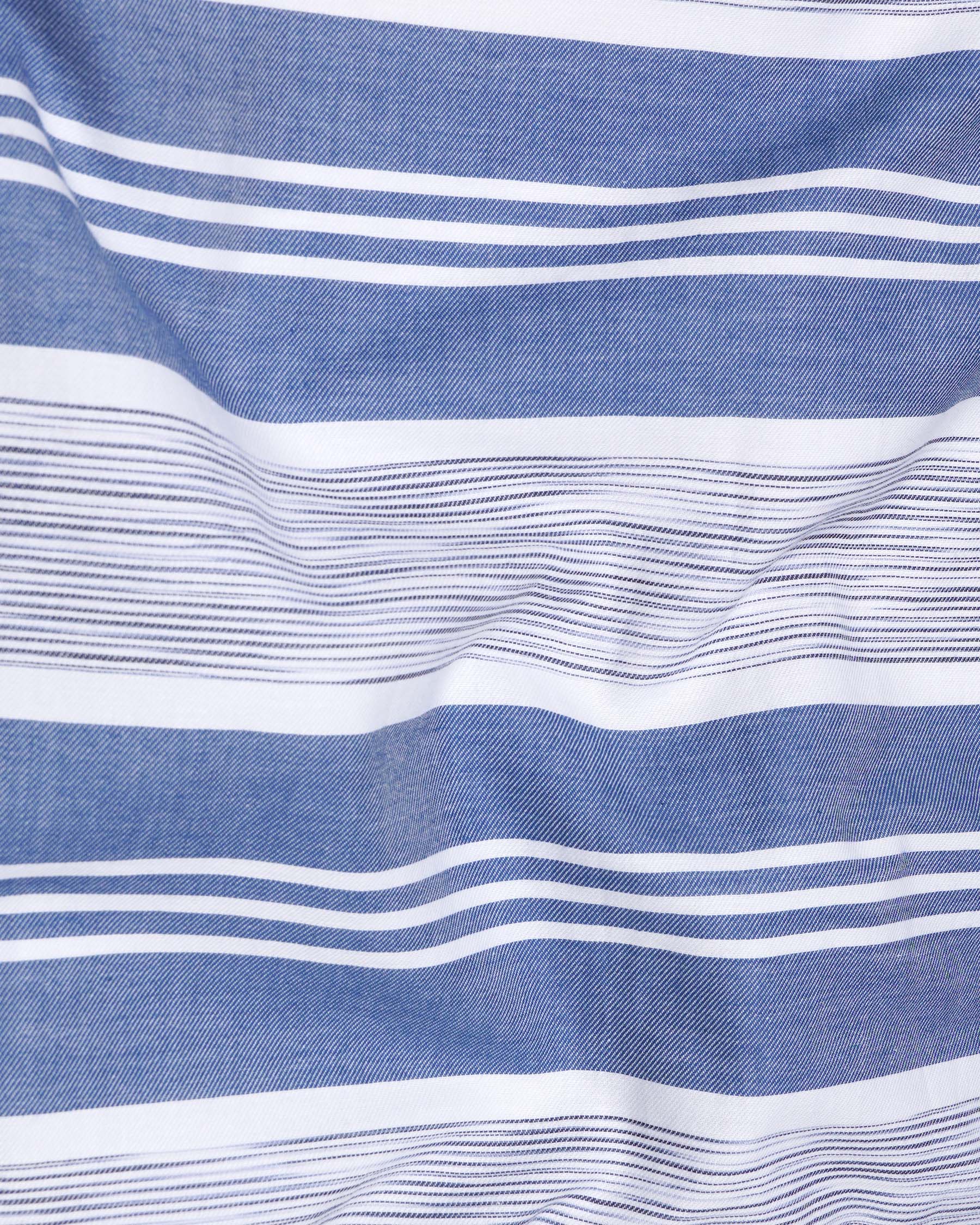 Scampi Blue and White Striped Twill Premium Cotton Shirt