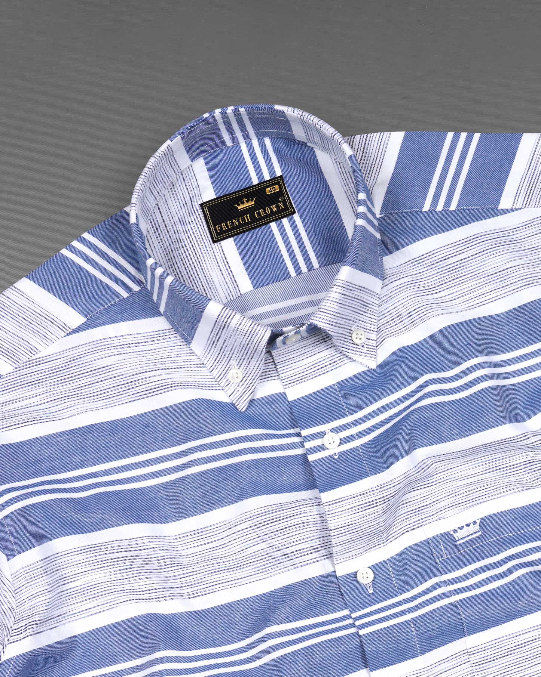 Scampi Blue and White Striped Twill Premium Cotton Shirt