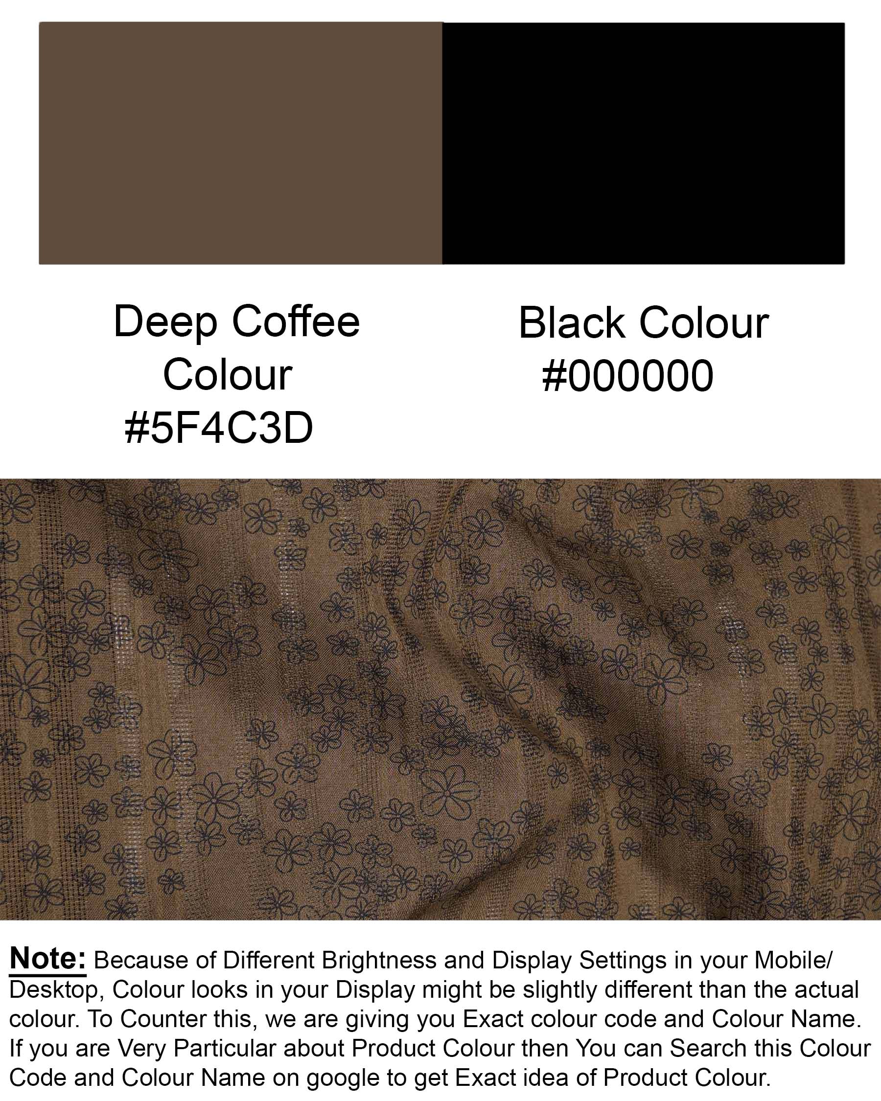 Deep Coffee Brown Ditzy Floral Dobby Textured Premium Giza Cotton Shirt