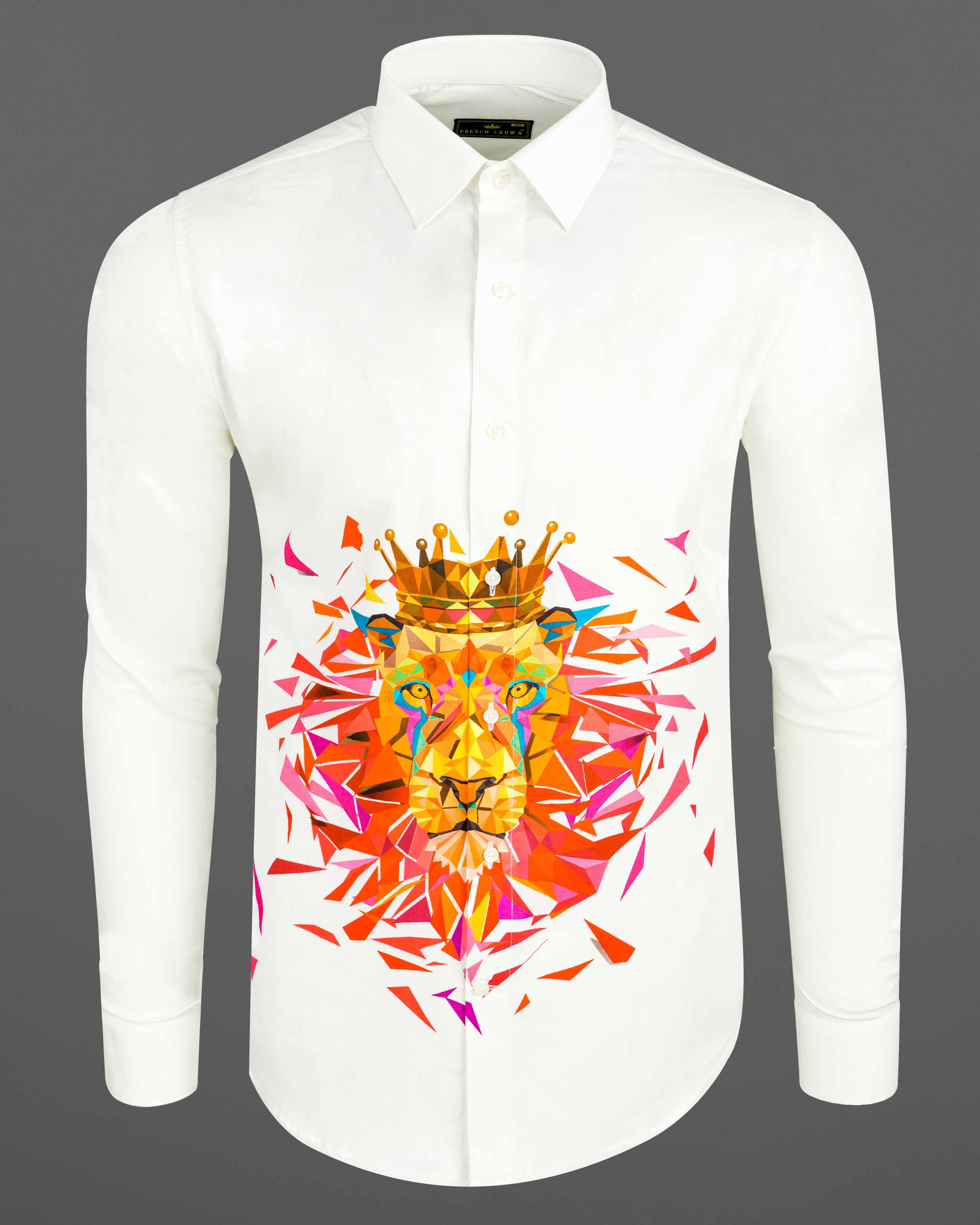 Bright White Lion Printed Super Soft Premium Cotton Designer Shirt 7663-38,7663-38,7663-39,7663-39,7663-40,7663-40,7663-42,7663-42,7663-44,7663-44,7663-46,7663-46,7663-48,7663-48,7663-50,7663-50,7663-52,7663-52