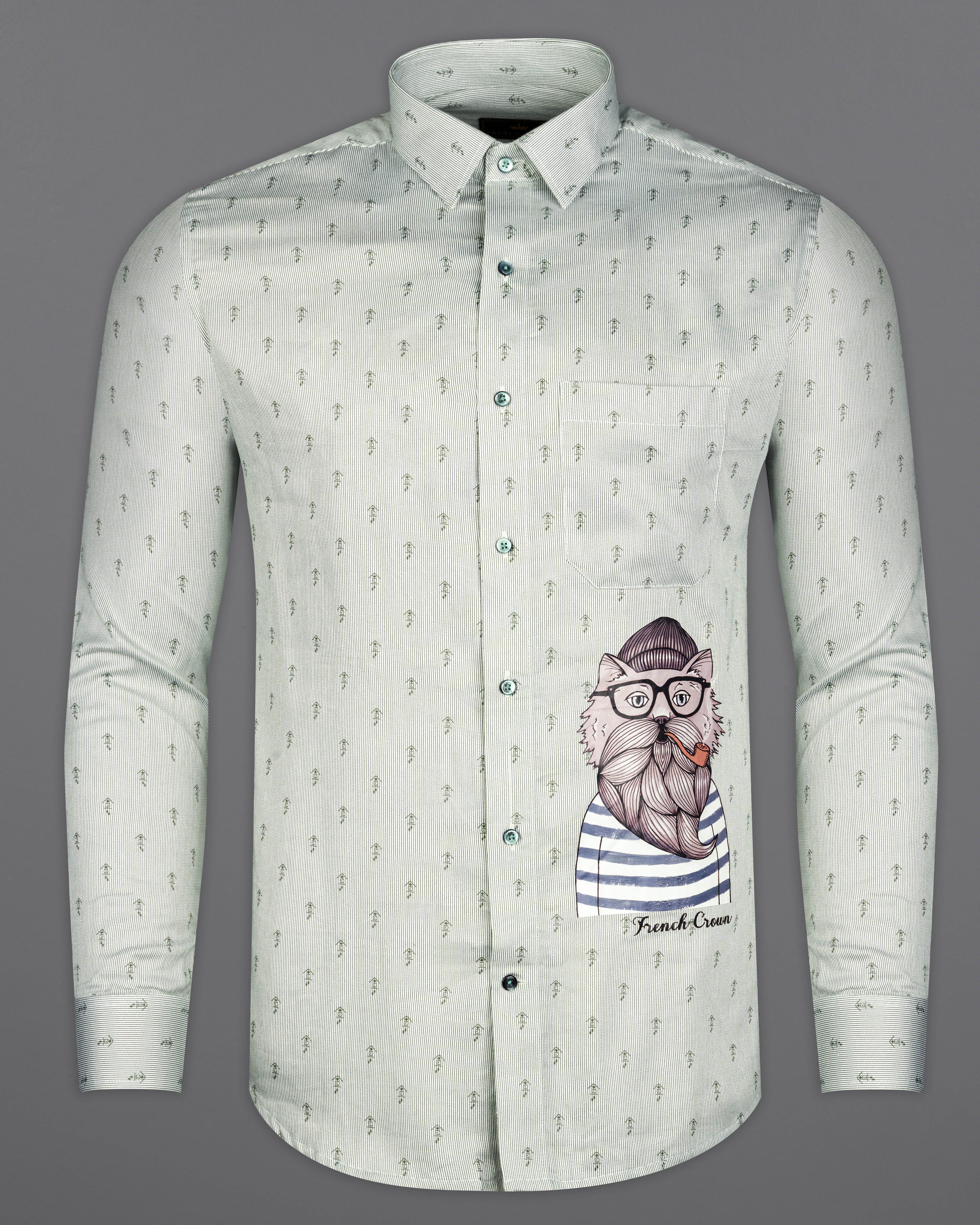 Catskill White with Hemlock Green Pinstriped with Animated Printed Premium Cotton Designer Shirt 7672-GR-RPRT-002-38, 7672-GR-RPRT-002-H-38, 7672-GR-RPRT-002-39, 7672-GR-RPRT-002-H-39, 7672-GR-RPRT-002-40, 7672-GR-RPRT-002-H-40, 7672-GR-RPRT-002-42, 7672-GR-RPRT-002-H-42, 7672-GR-RPRT-002-44, 7672-GR-RPRT-002-H-44, 7672-GR-RPRT-002-46, 7672-GR-RPRT-002-H-46, 7672-GR-RPRT-002-48, 7672-GR-RPRT-002-H-48, 7672-GR-RPRT-002-50, 7672-GR-RPRT-002-H-50, 7672-GR-RPRT-002-52, 7672-GR-RPRT-002-H-52
