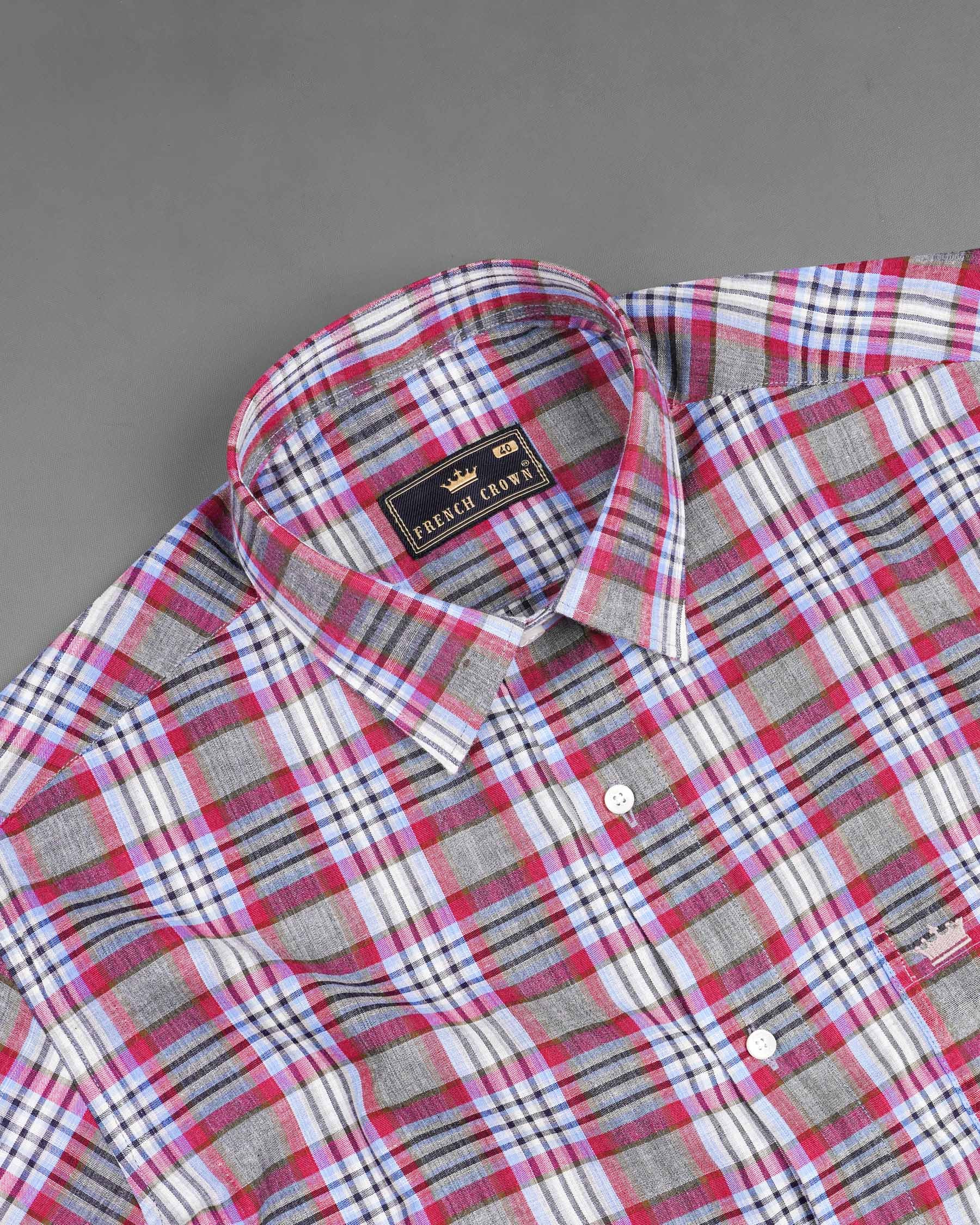 Perano Blue with Hibiscus Red Plaid Premium Cotton Shirt 7682-38,7682-38,7682-39,7682-39,7682-40,7682-40,7682-42,7682-42,7682-44,7682-44,7682-46,7682-46,7682-48,7682-48,7682-50,7682-50,7682-52,7682-52