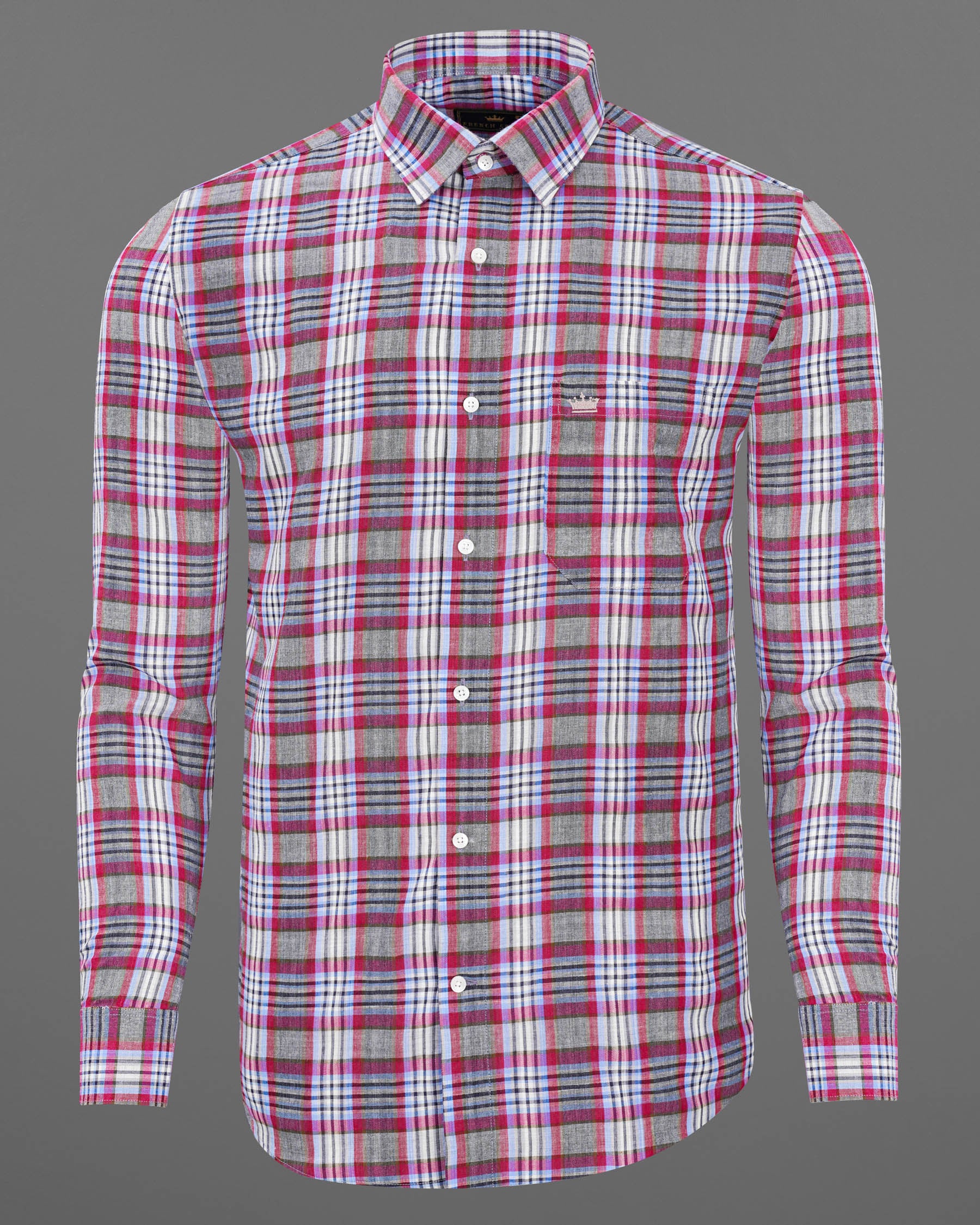 Perano Blue with Hibiscus Red Plaid Premium Cotton Shirt 7682-38,7682-38,7682-39,7682-39,7682-40,7682-40,7682-42,7682-42,7682-44,7682-44,7682-46,7682-46,7682-48,7682-48,7682-50,7682-50,7682-52,7682-52