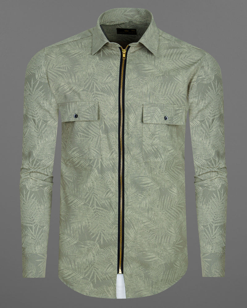 Cement Green Leaves Printed Royal Oxford Zipper Designer Overshirt 7715-OS-P181-38,7715-OS-P181-38,7715-OS-P181-39,7715-OS-P181-39,7715-OS-P181-40,7715-OS-P181-40,7715-OS-P181-42,7715-OS-P181-42,7715-OS-P181-44,7715-OS-P181-44,7715-OS-P181-46,7715-OS-P181-46,7715-OS-P181-48,7715-OS-P181-48,7715-OS-P181-50,7715-OS-P181-50,7715-OS-P181-52,7715-OS-P181-52
