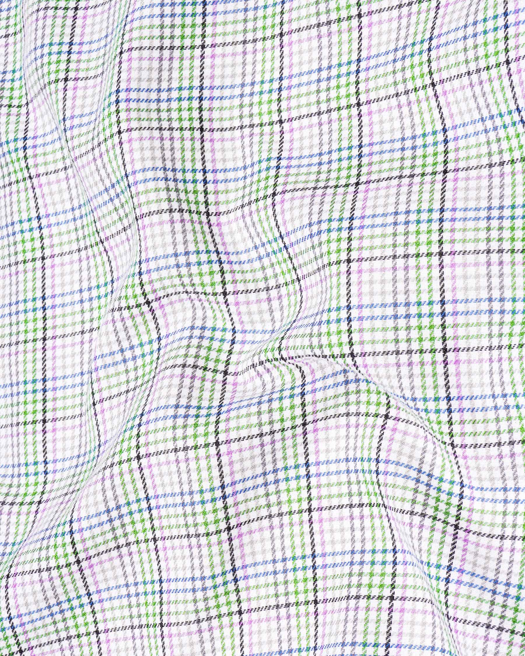 Mantis Green and White with Multi colored Plaid Twill Premium Cotton Shirt