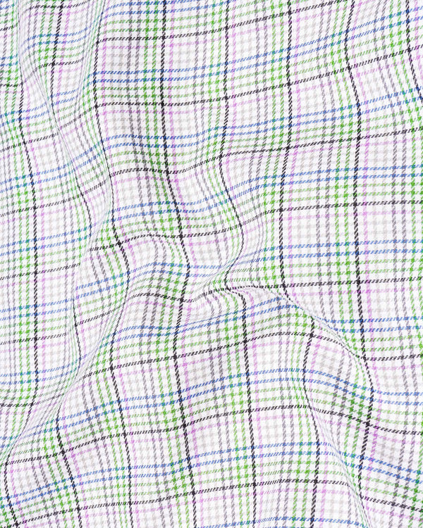 Mantis Green and White with Multi colored Plaid Twill Premium Cotton Shirt