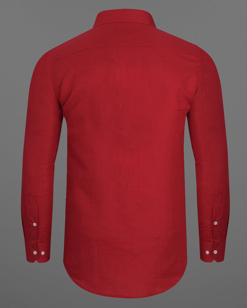Vivid Auburn Red Luxurious Linen Shirt