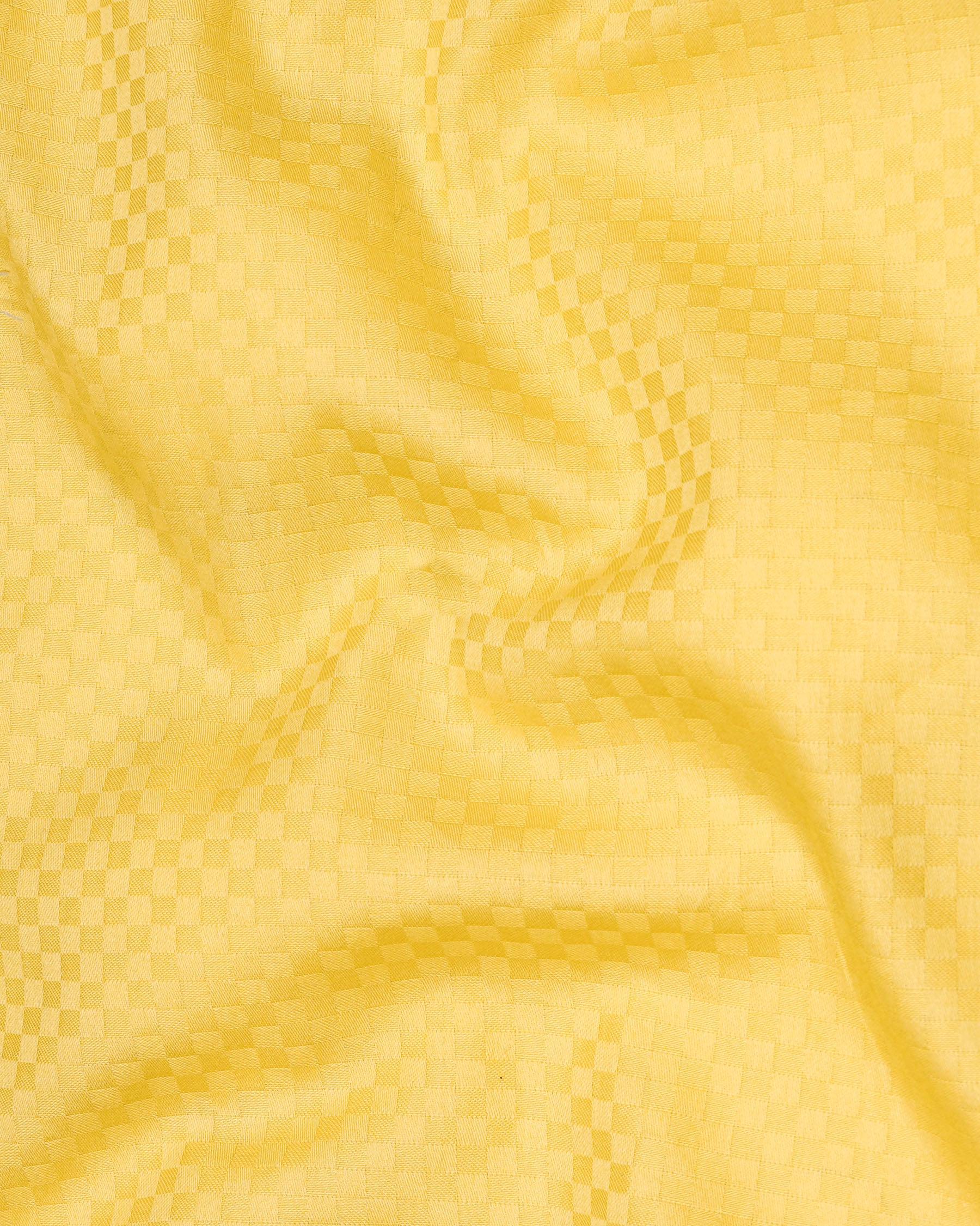 Arylide Yellow Checked Dobby Textured Premium Giza Cotton Shirt
