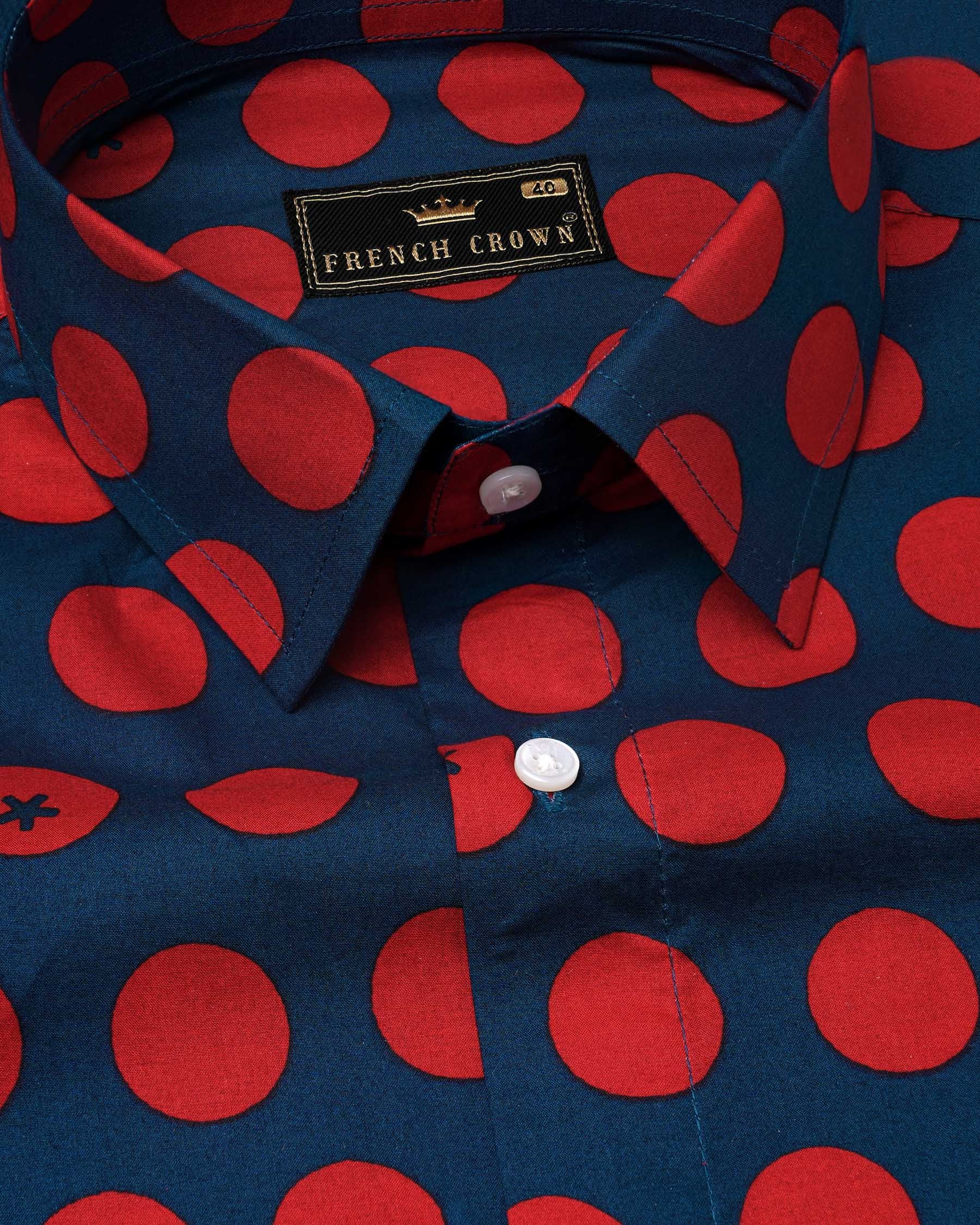 Big Stone Blue and Deep Carmine Polka Dotted Premium Cotton Shirt 7767-38,7767-38,7767-39,7767-39,7767-40,7767-40,7767-42,7767-42,7767-44,7767-44,7767-46,7767-46,7767-48,7767-48,7767-50,7767-50,7767-52,7767-52