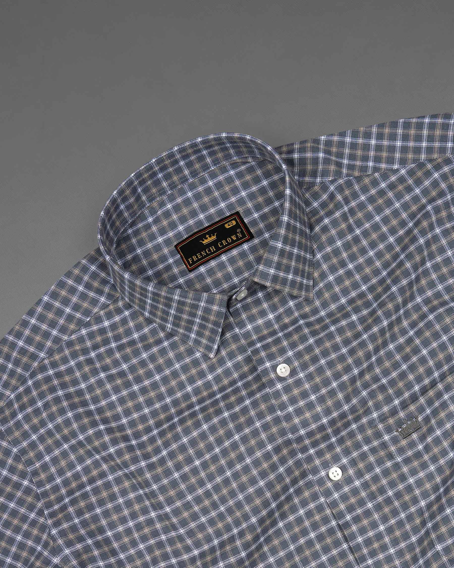 Valhalla Blue and heathered Brown Plaid Royal oxford Shirt