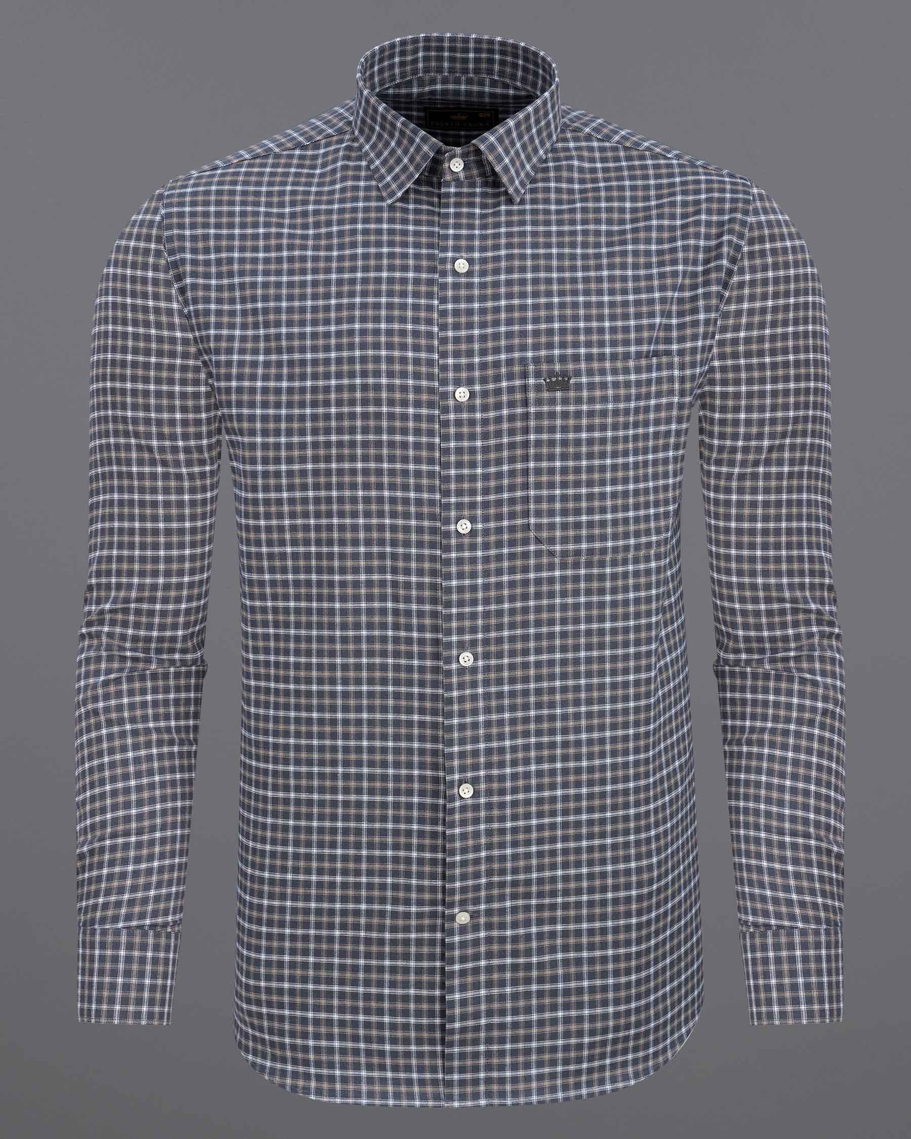 Valhalla Blue and heathered Brown Plaid Royal oxford Shirt