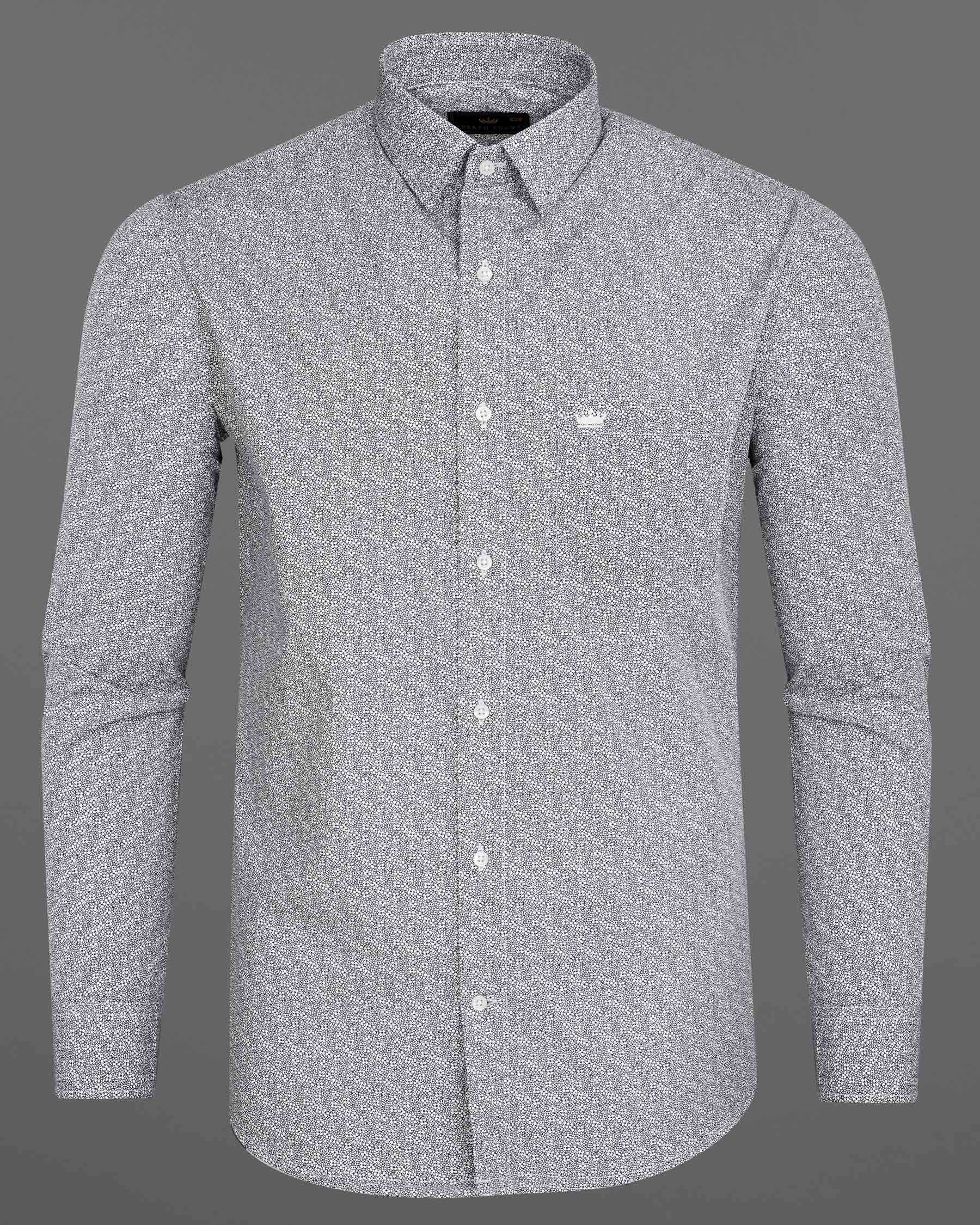 Bright White and Black Ditzy Printed Premium Cotton Shirt