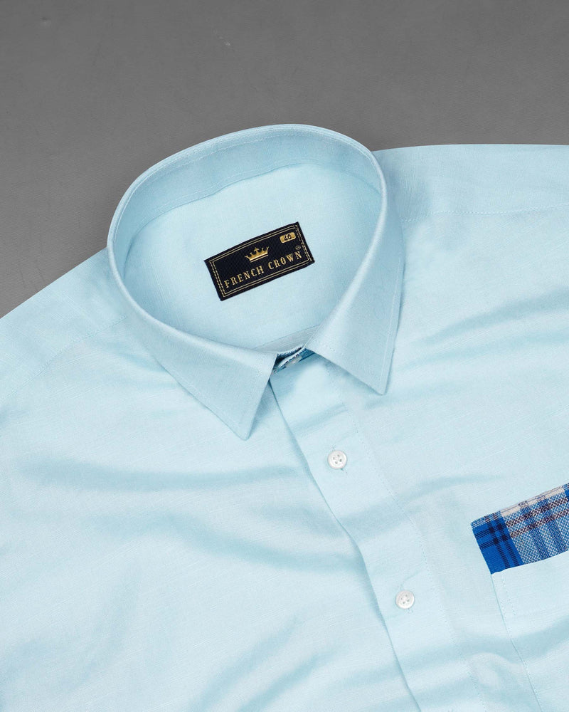 Botticelli Blue With Multi Colored Plaid Luxurious Linen Half and Half Designer Shirt 7812-P116-38,7812-P116-38,7812-P116-39,7812-P116-39,7812-P116-40,7812-P116-40,7812-P116-42,7812-P116-42,7812-P116-44,7812-P116-44,7812-P116-46,7812-P116-46,7812-P116-48,7812-P116-48,7812-P116-50,7812-P116-50,7812-P116-52,7812-P116-52