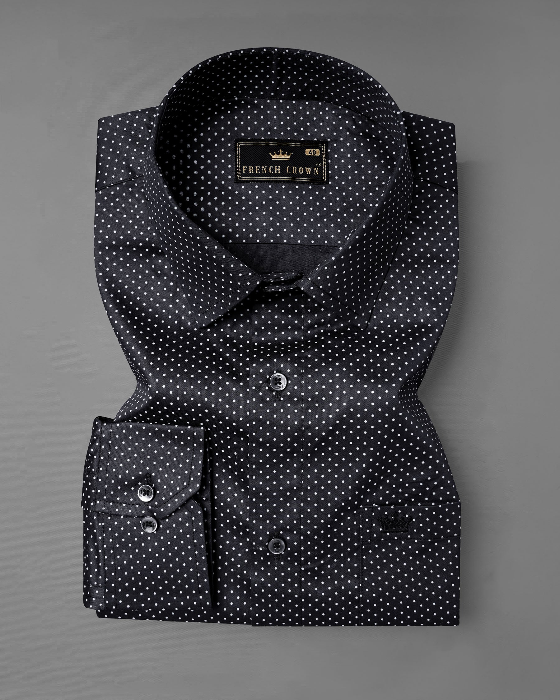 Jade Black Polka Dotted Premium Cotton Shirt