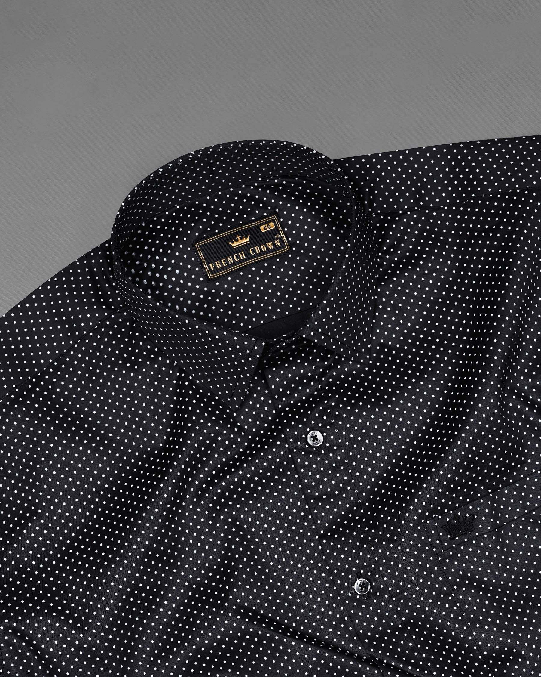 Jade Black Polka Dotted Premium Cotton Shirt 7813-BLK-38,7813-BLK-38,7813-BLK-39,7813-BLK-39,7813-BLK-40,7813-BLK-40,7813-BLK-42,7813-BLK-42,7813-BLK-44,7813-BLK-44,7813-BLK-46,7813-BLK-46,7813-BLK-48,7813-BLK-48,7813-BLK-50,7813-BLK-50,7813-BLK-52,7813-BLK-52