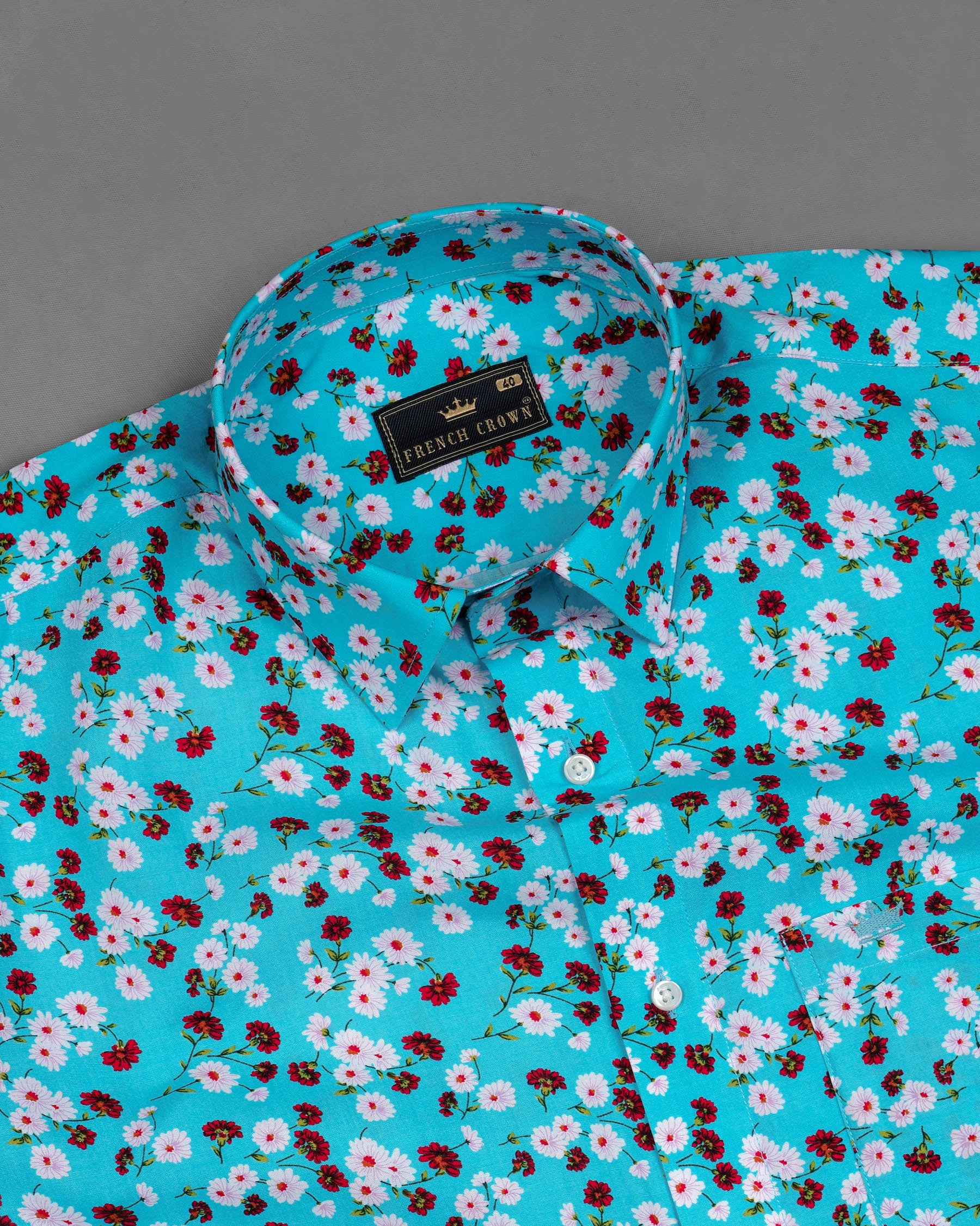 Topaz Blue Ditzy Printed Premium Cotton Shirt 7834-38,7834-38,7834-39,7834-39,7834-40,7834-40,7834-42,7834-42,7834-44,7834-44,7834-46,7834-46,7834-48,7834-48,7834-50,7834-50,7834-52,7834-52