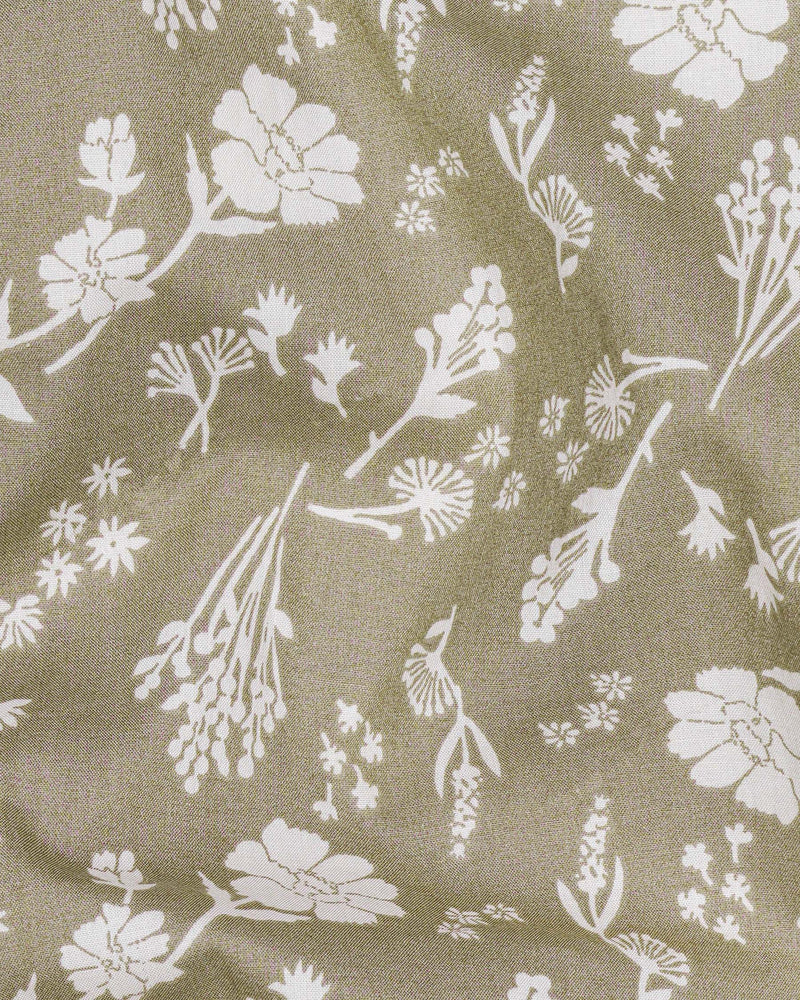 Sandrift Beige Floral Printed Premium Cotton Shirt