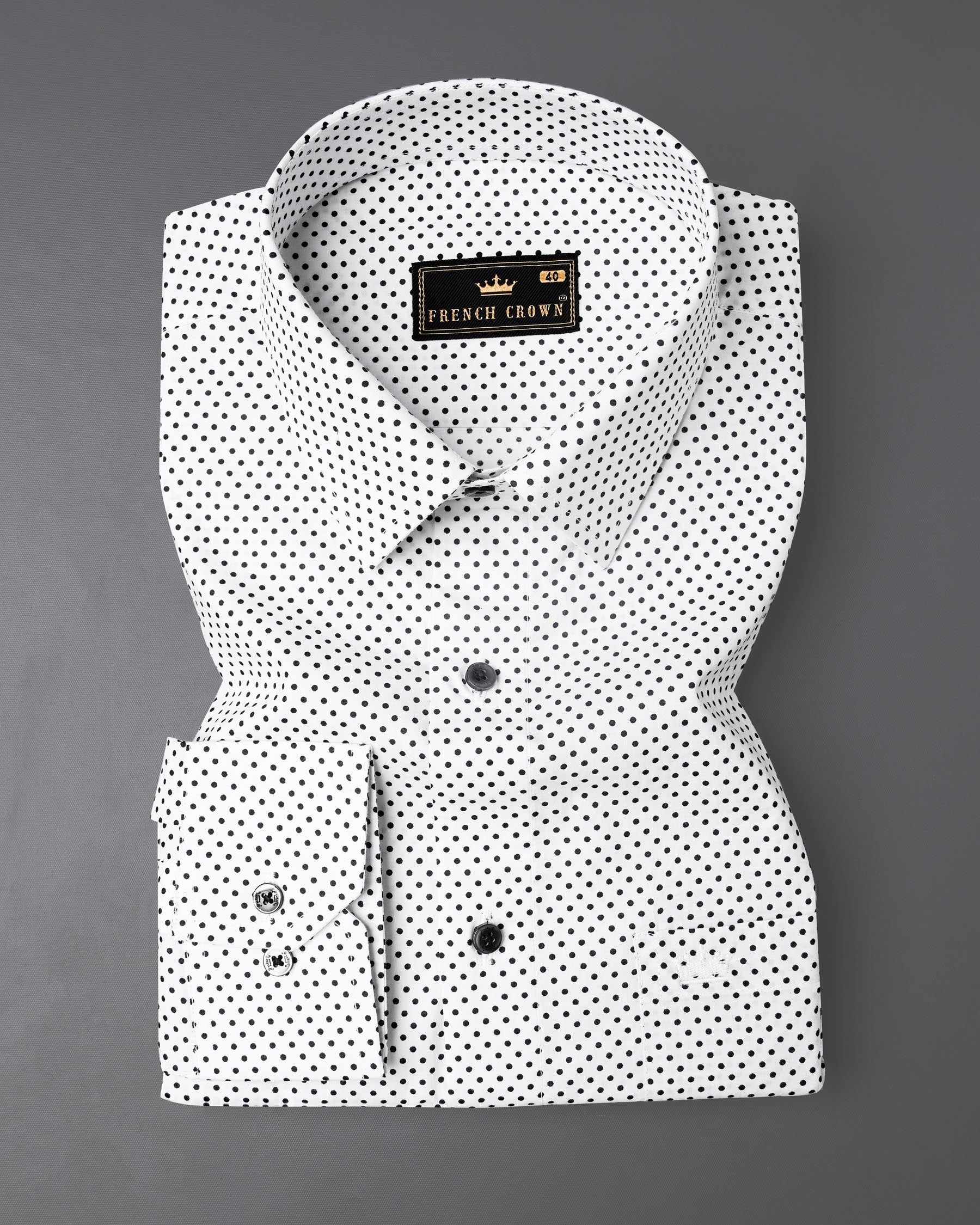 Bright White With Black Polka Premium Cotton Shirt 7929-BLK-38,7929-BLK-H-38,7929-BLK-39,7929-BLK-H-39,7929-BLK-40,7929-BLK-H-40,7929-BLK-42,7929-BLK-H-42,7929-BLK-44,7929-BLK-H-44,7929-BLK-46,7929-BLK-H-46,7929-BLK-48,7929-BLK-H-48,7929-BLK-50,7929-BLK-H-50,7929-BLK-52,7929-BLK-H-52